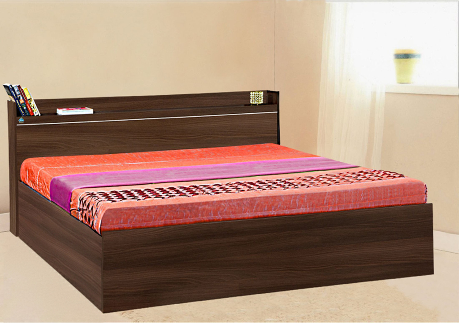 Image of Delite Kom Cherry Engineered Wood Queen Box Bed, 220.7 cm x 160.6 cm (7.24 ft x 5.27 ft)