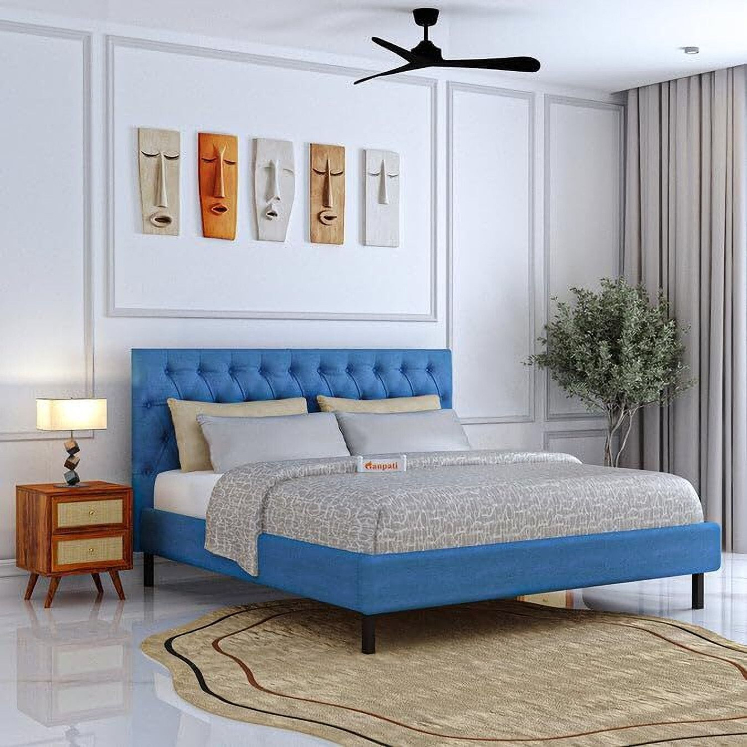 Image of Ganpati Arts Plywood Upholstered Bed with Tufted Headboard /Wooden Cot /Palaung For Bedroom Engineered Wood Queen Bed, 210 cm x 165 cm (6.89 ft x 5.41 ft)
