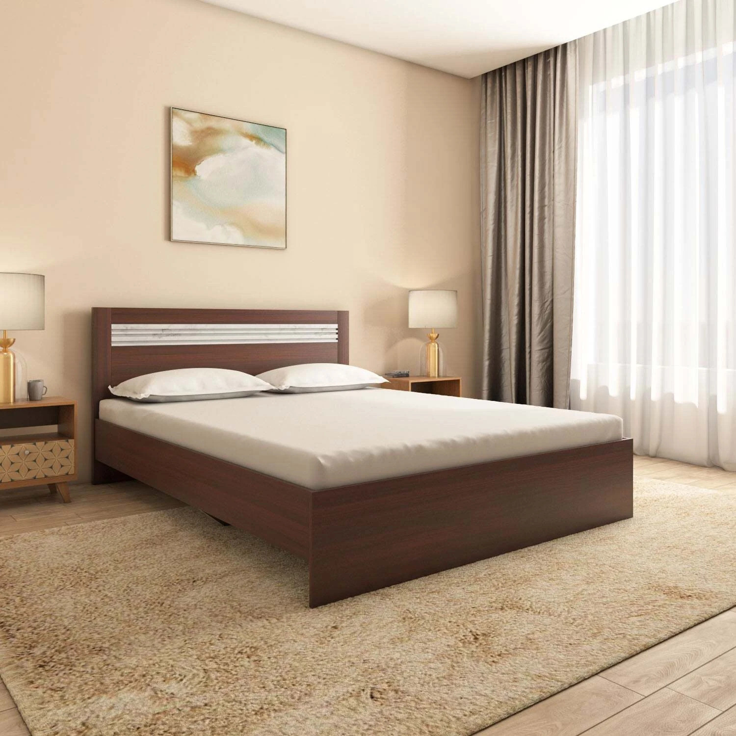 Image of Nilkamal Akin Engineered Wood Queen Bed, 204.5 cm x 159 cm (6.71 ft x 5.22 ft)