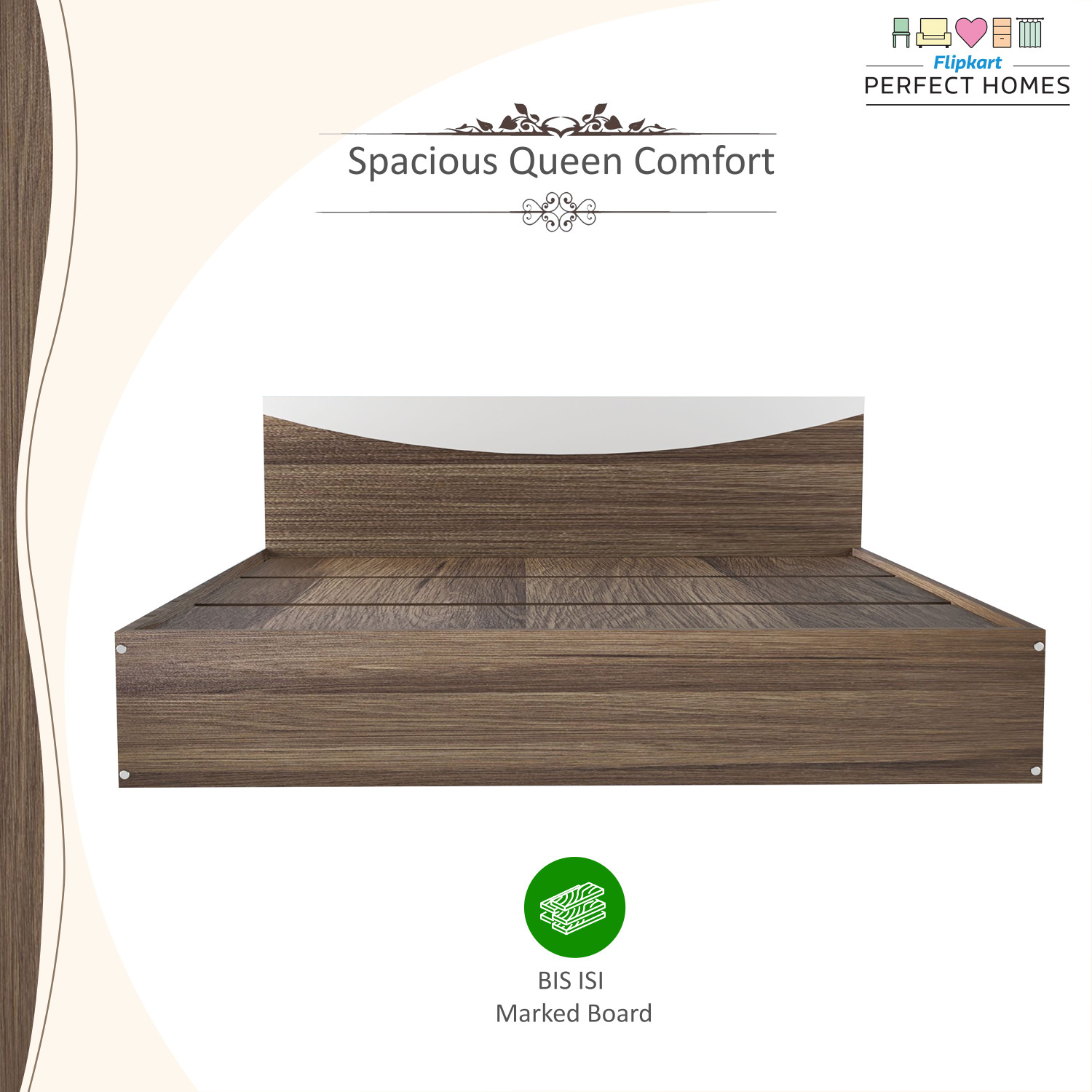 Image of Flipkart Perfect Homes Carol Engineered Wood Queen Bed, 203.5 cm x 159.5 cm (6.68 ft x 5.23 ft)