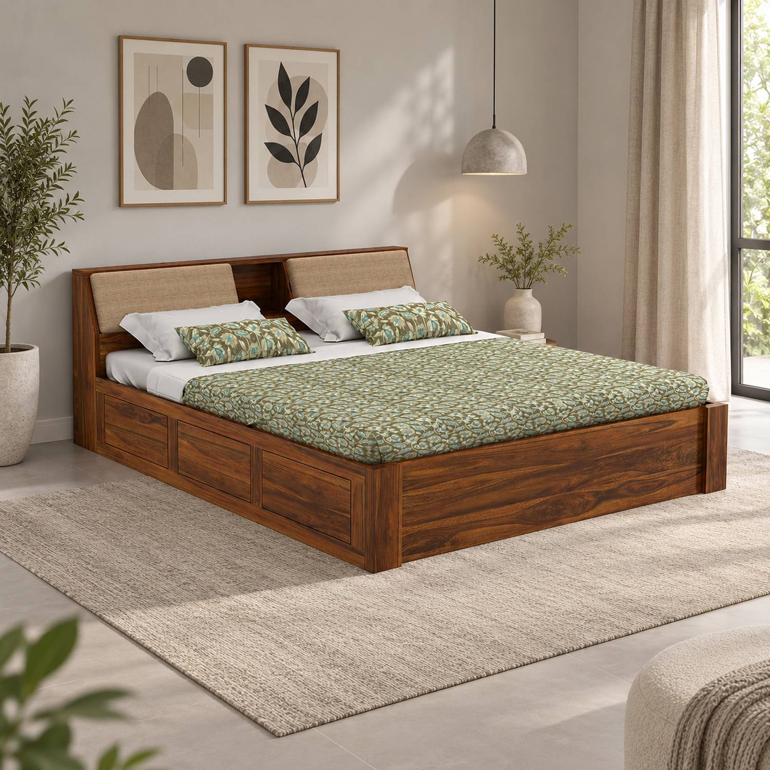 Ganpati Arts Mayor Sheesham Wood Bed/Cot With Box Storage | Solid Wood Queen Box Bed, 224 cm x 157 cm (7.35 ft x 5.15 ft)