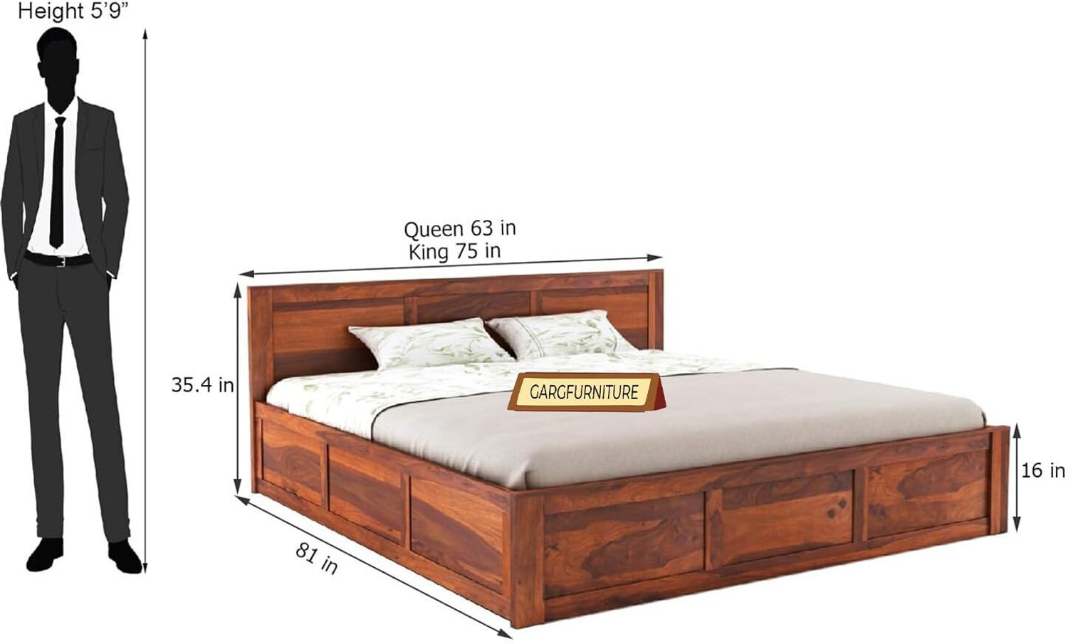 Image of GARGHANDICRAFTS Sheesham Wood Bed /Cot Bed /Palang For Bed Room /Home /Hotel Solid Wood Queen Hydraulic Bed, 205 cm x 160 cm (6.73 ft x 5.25 ft)
