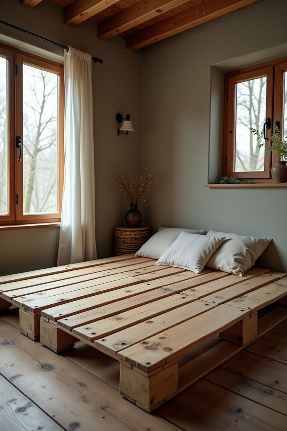 Image of wakeflt Pallet Bed with Led lights Bringing Comfort, Earthy Elegance Solid Wood Single Bed, 190 cm x 90 cm (6.23 ft x 2.95 ft)