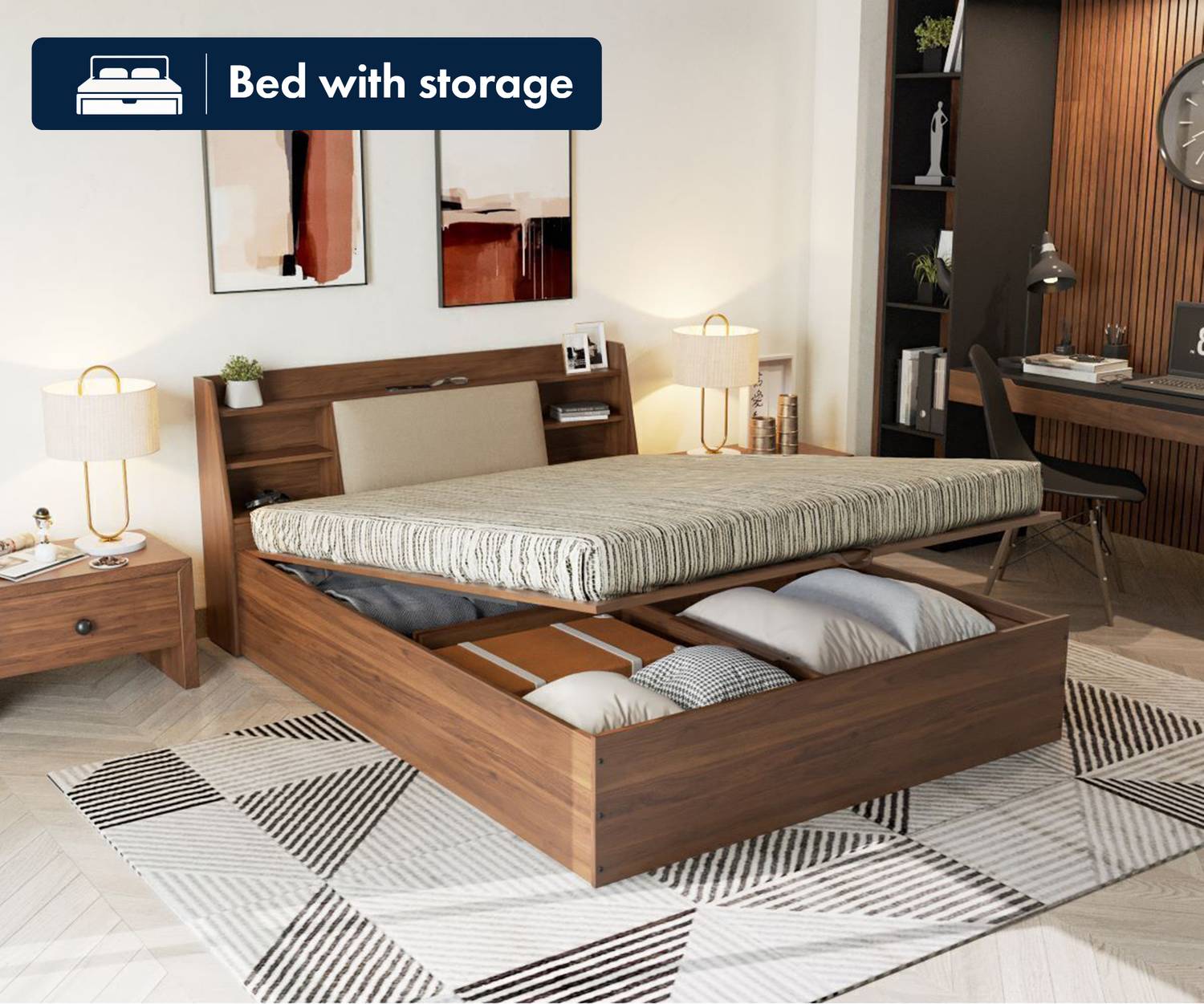 Wakefit Leo Engineered Wood Queen Hydraulic Bed, 223 cm x 160 cm (7.32 ft x 5.25 ft)