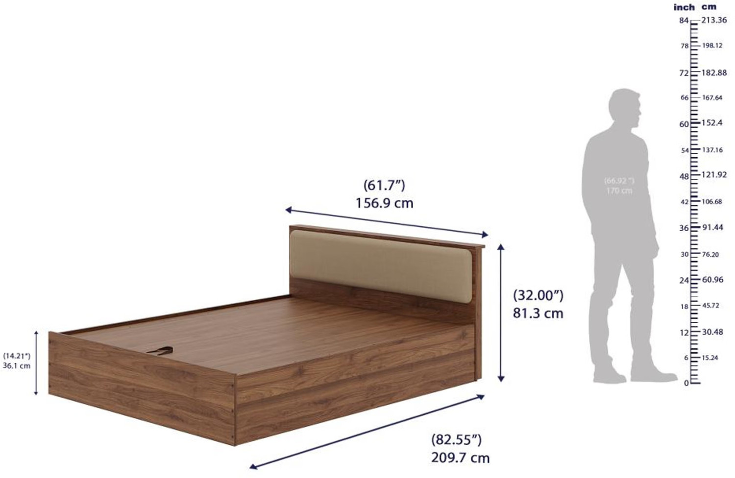 Image of Wakefit Taurus Engineered Wood Queen Hydraulic Bed, 210 cm x 160 cm (6.89 ft x 5.25 ft)