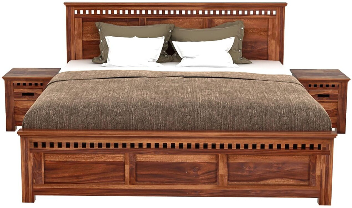 Image of Bedroots Pure Sheesham King Size Bed Solid Wood King Bed, 208 cm x 190 cm (6.82 ft x 6.23 ft)