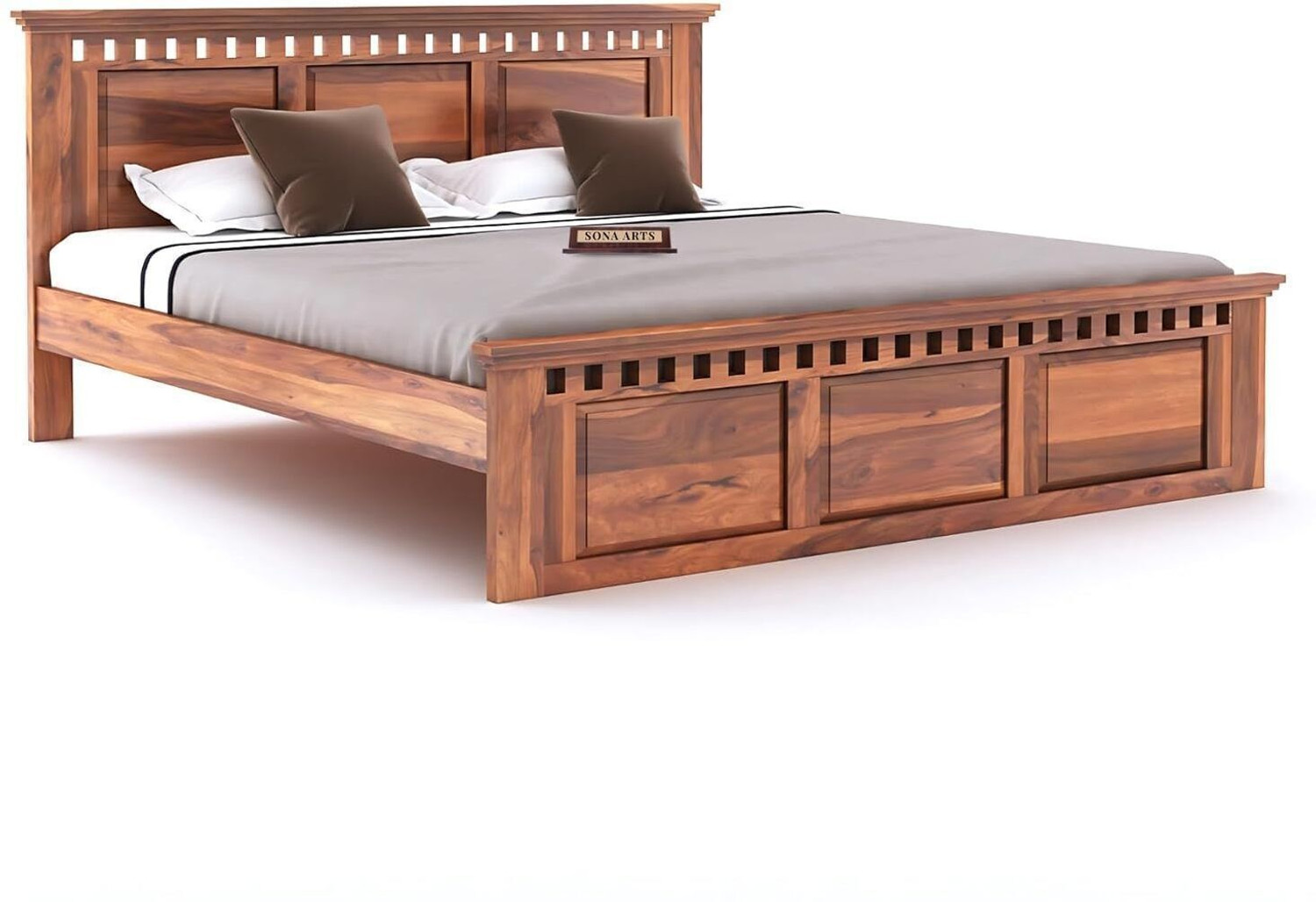 Image of SONA ART & CRAFTS Kuber Sheesham Wood Queen Size Bed Without Storage Solid Wood Queen Bed, 208 cm x 160 cm (6.82 ft x 5.25 ft)