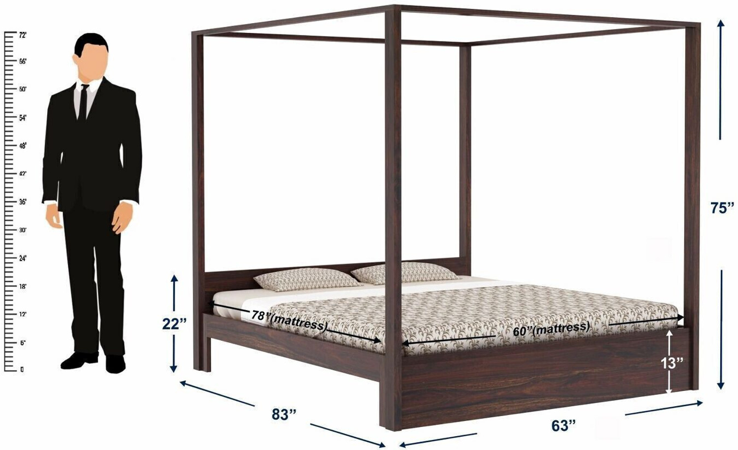 Image of WOODENJOY Sheesham Wood Queen Bed /Wooden Cot /Wooden Bed Without Storage Bed For Bedroom Solid Wood Queen Bed, 210.82 cm x 160.02 cm (6.92 ft x 5.25 ft) (Finish Color - Walnut, Delivery Condition - DIY(Do-It-Yourself))