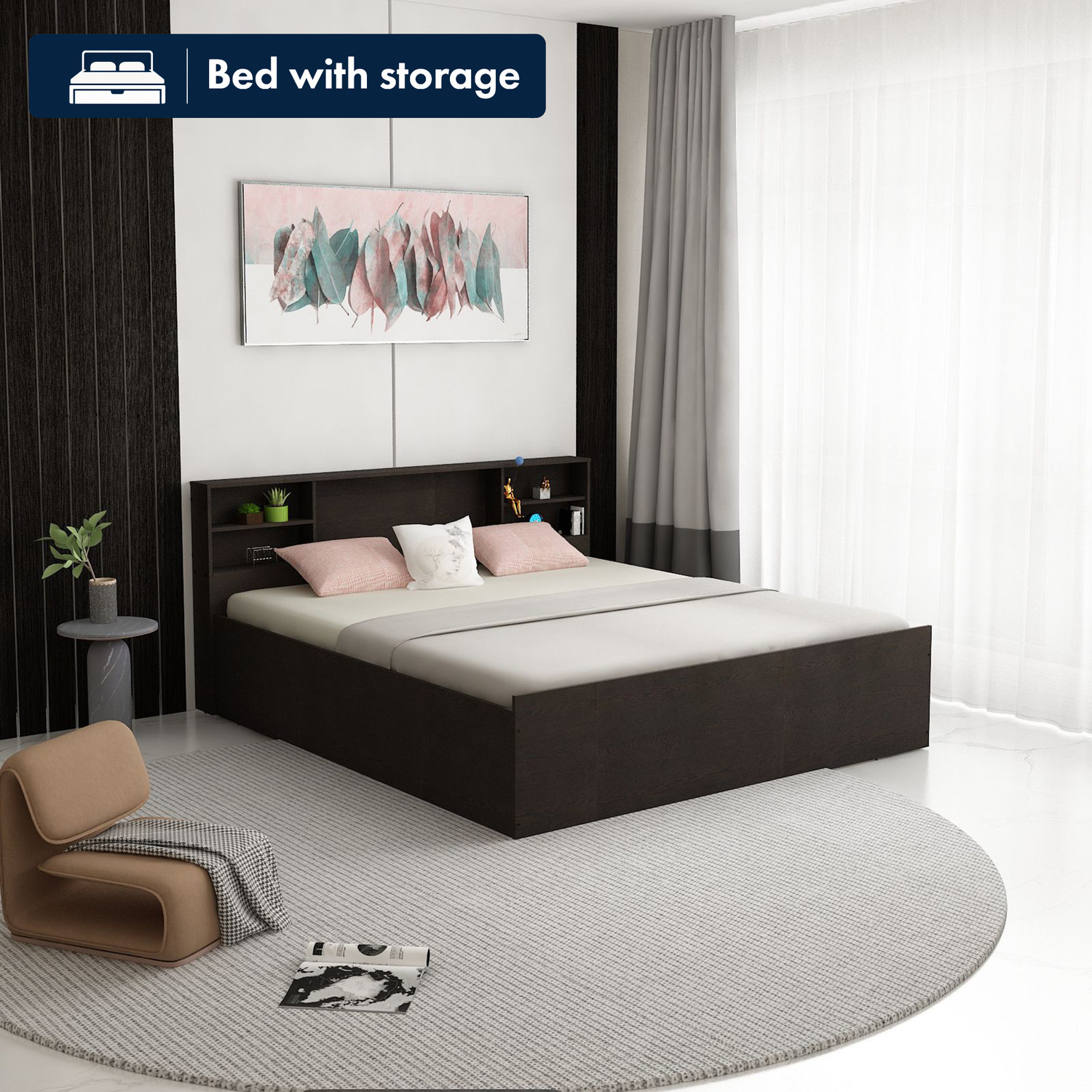 Image of SIVOM Eden Box Bed with Storage Engineered Wood King Box Bed Engineered Wood King Box Bed, 187 cm x 216.5 cm (6.14 ft x 7.1 ft)