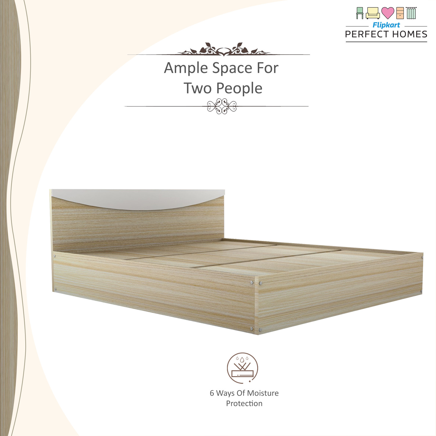 Image of Flipkart Perfect Homes Carol Engineered Wood Queen Bed, 203.5 cm x 159.5 cm (6.68 ft x 5.23 ft)