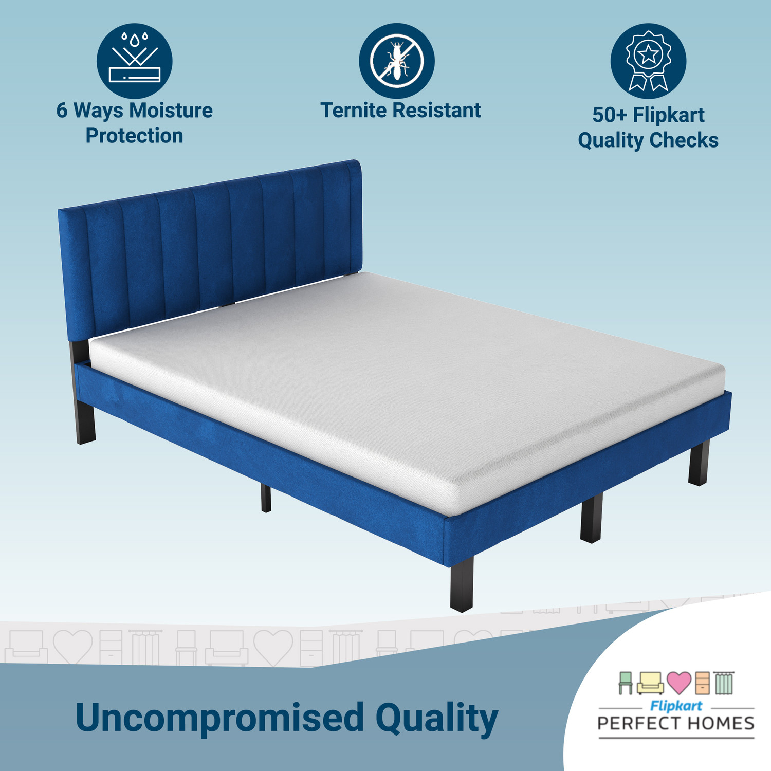 Image of Flipkart Perfect Homes Classic Engineered Wood Queen Bed, 205 cm x 157 cm (6.73 ft x 5.15 ft)