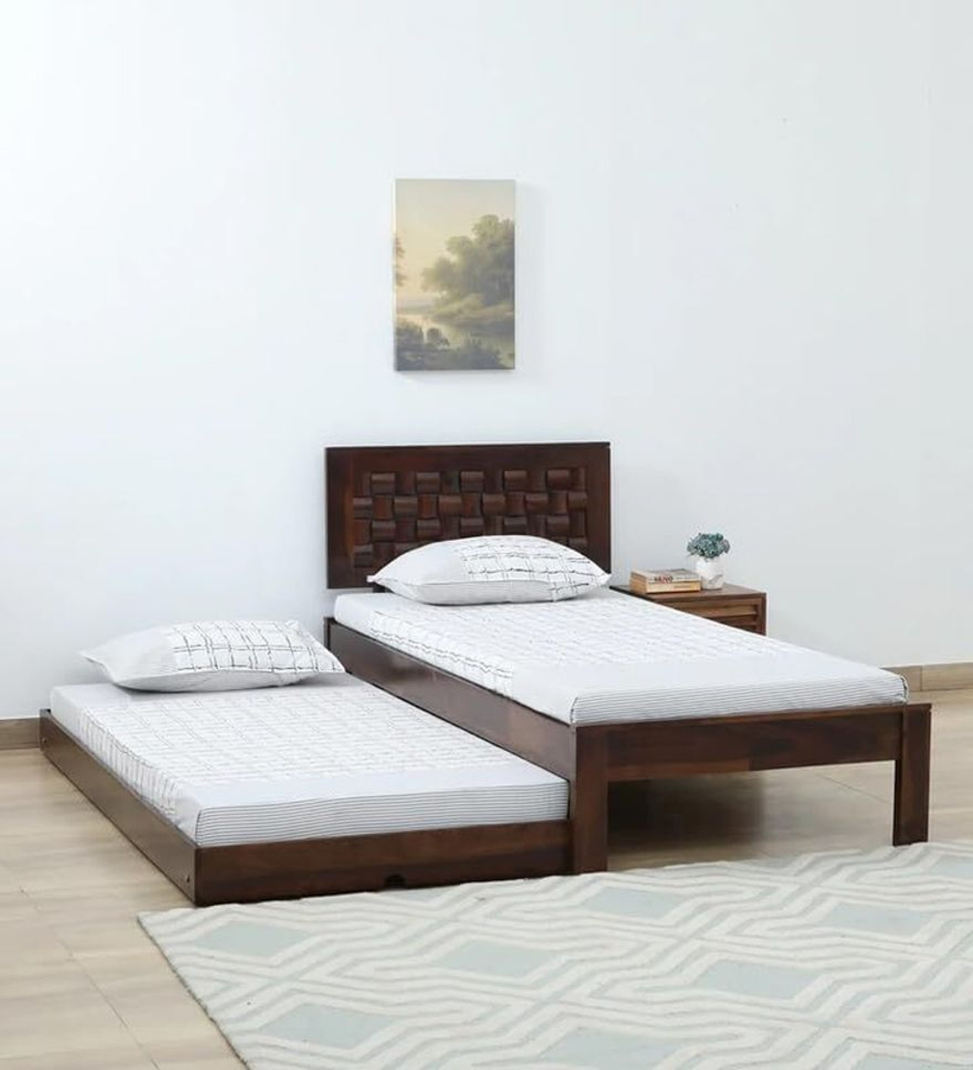 Image of SaidanWood Sheraton Sheesham Wood Zokar Trundle Single Bed Provincial Teak Solid Wood Single Bed, 211 cm x 98 cm (6.92 ft x 3.22 ft)
