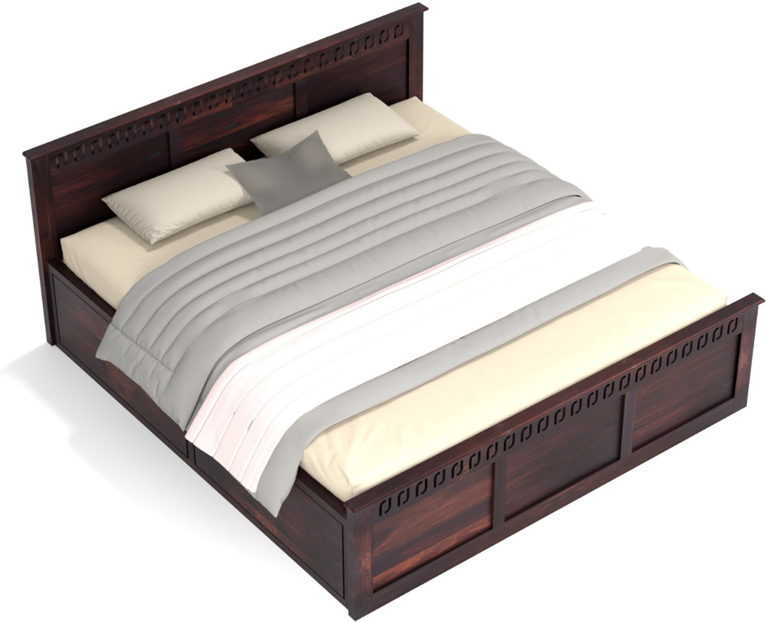 Image of Rukmaajee Walnut Series Solid Wood Queen Bed, 45 cm x 158 cm (1.48 ft x 5.18 ft)