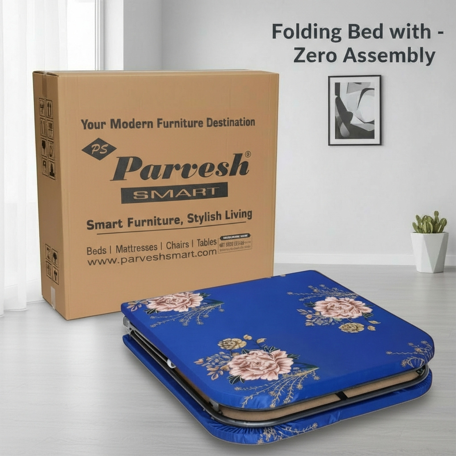 Image of PS PARVESH SMART Mattress folding bed Metal Single Bed, 183 cm x 92 cm (6.0 ft x 3.02 ft)