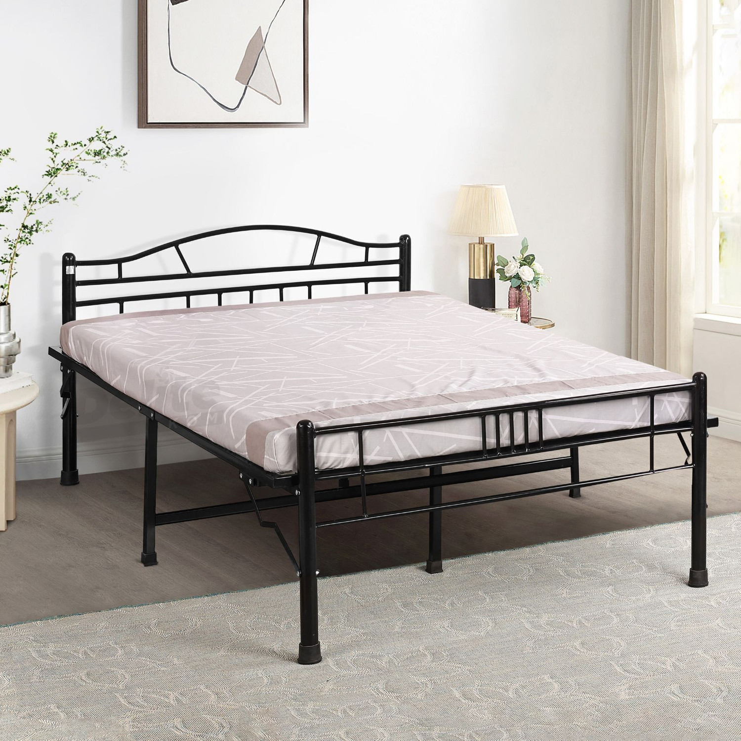 Image of Delite Kom Lyra Foldable Metal Double Bed (6.7x4ft) | No Install | 1 Year Warranty | Strong Metal Double Bed, 204.5 cm x 122 cm (6.71 ft x 4.0 ft)