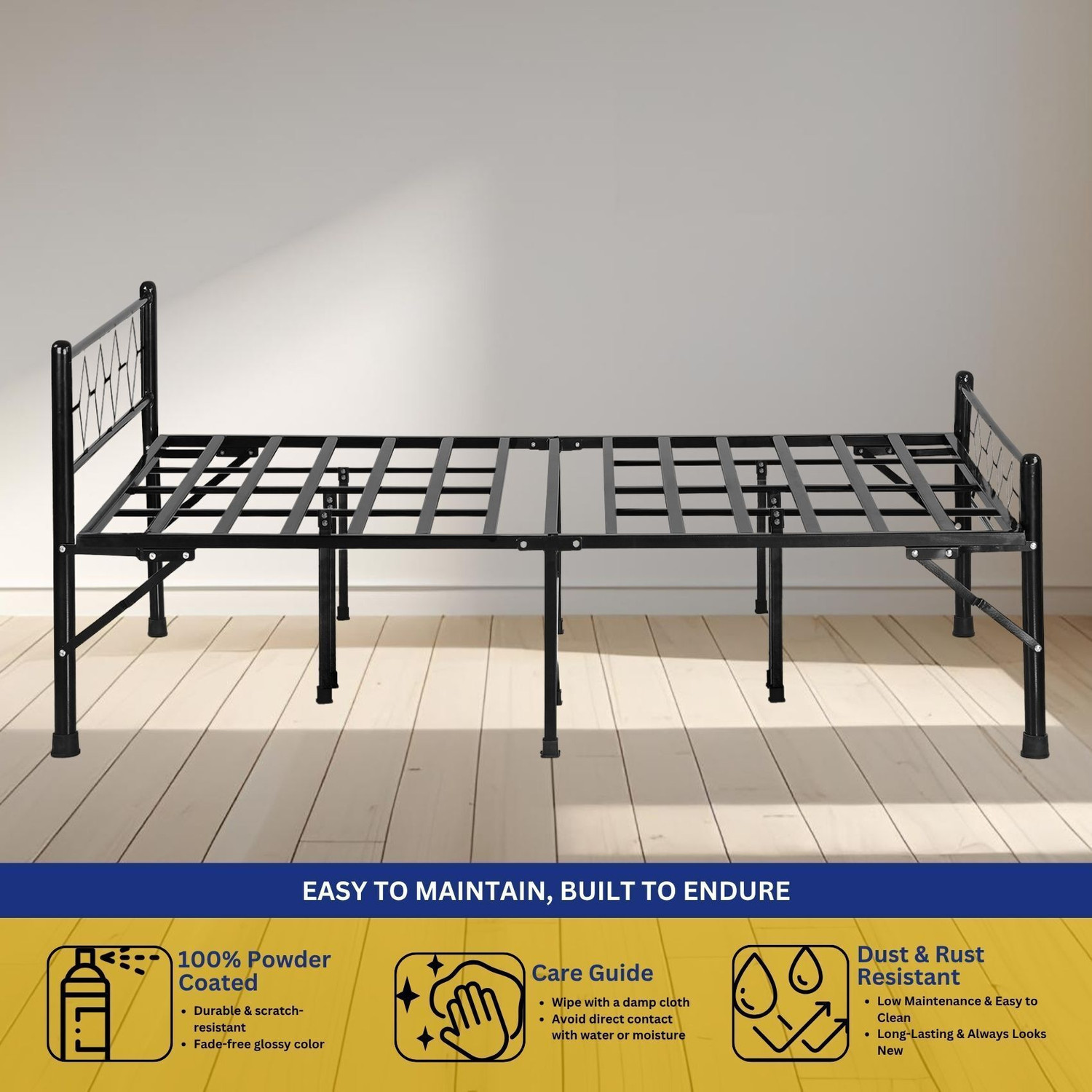 Image of Delite Kom Dory Foldable Metal King Bed (6.7x6ft) | No Install | 1 Year Warranty | Strong Metal King Bed, 195.5 cm x 183 cm (6.41 ft x 6.0 ft)