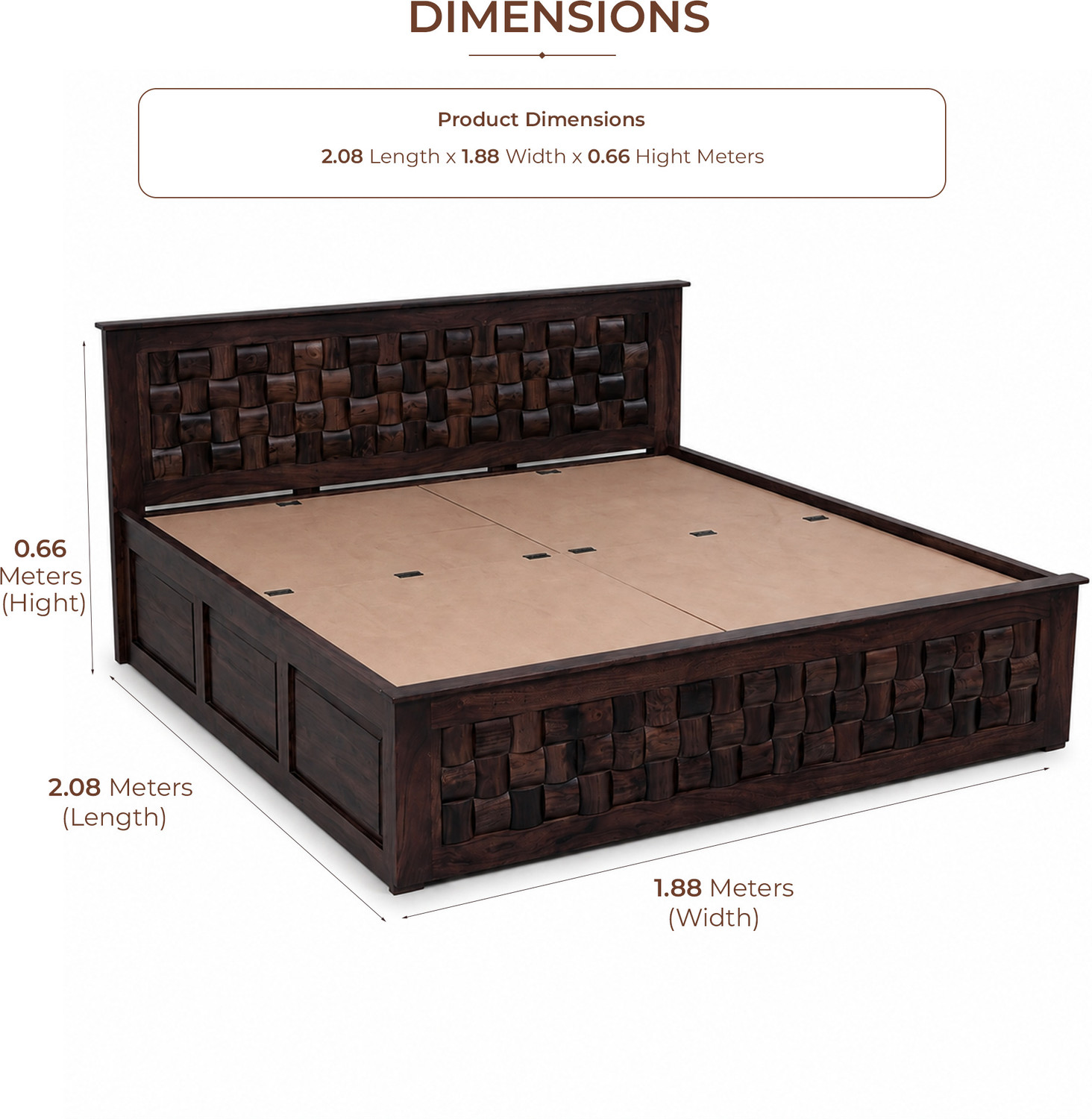 Image of SONA ART & CRAFTS Niwar Sheesham Wood Queen Size Bed with Storage Box + 2 Bedside Solid Wood Queen Box Bed, 208 cm x 160 cm (6.82 ft x 5.25 ft)