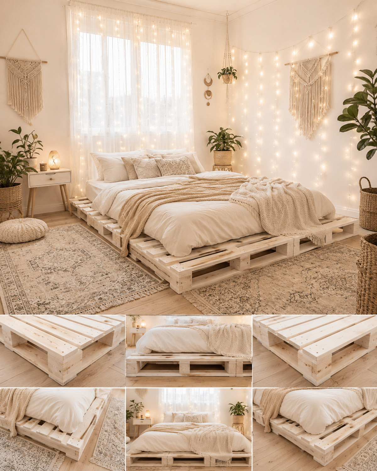 Image of Knowk knock Beautiful Nordic 4x6 ft Pine Wood Pallet Bed Rustic Modern Wooden Furniture Solid Wood Double Bed, 183 cm x 122 cm (6.0 ft x 4.0 ft)