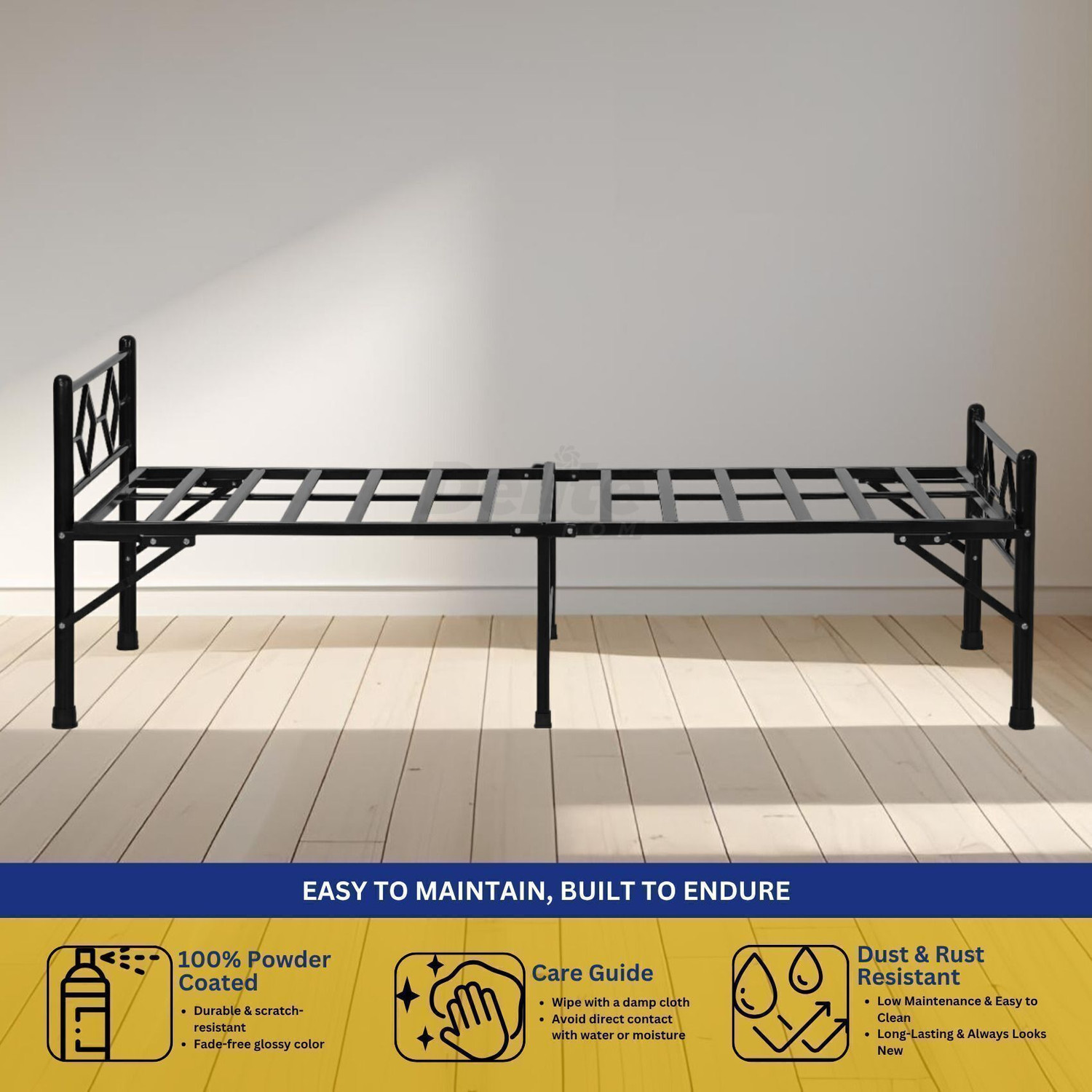Image of Delite Kom Dory Foldable Metal Single Bed (6.7x3ft) | No Install | 1 Year Warranty | Strong Metal Single Bed, 195.5 cm x 91 cm (6.41 ft x 2.99 ft)