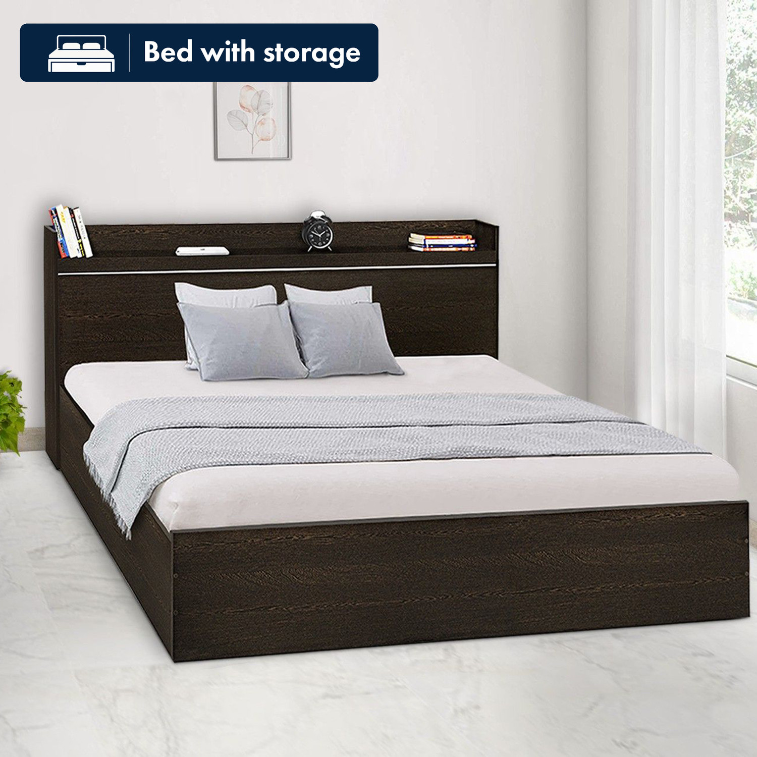 Image of Delite Kom Plum Engineered Wood King Box Bed, 220.8 cm x 190.2 cm (7.24 ft x 6.24 ft)