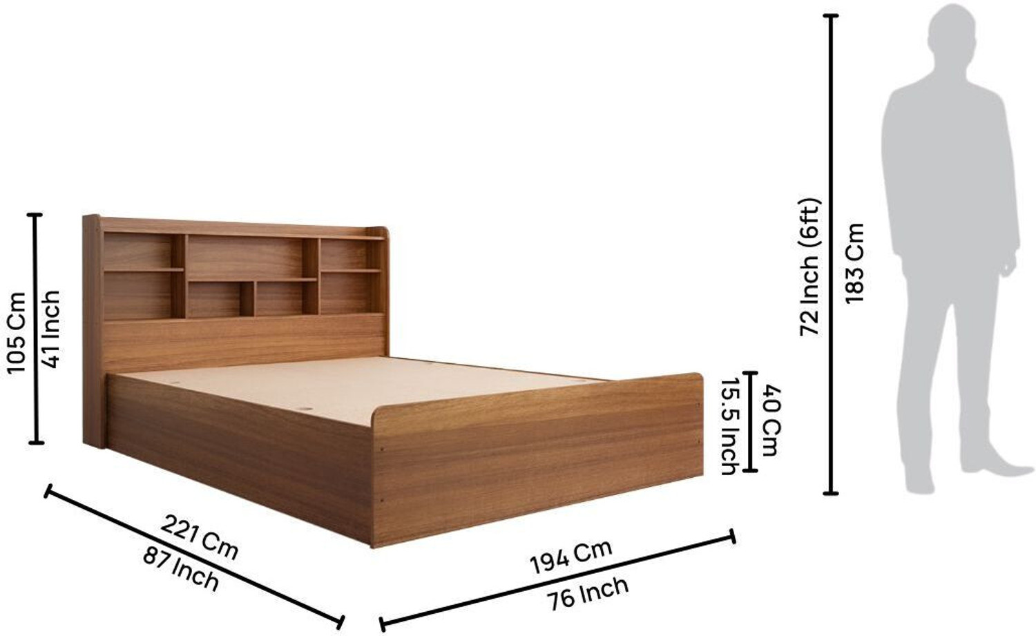Image of neuspace Sydney Engineered Wood King Box Bed, 221 cm x 194 cm (7.25 ft x 6.36 ft)