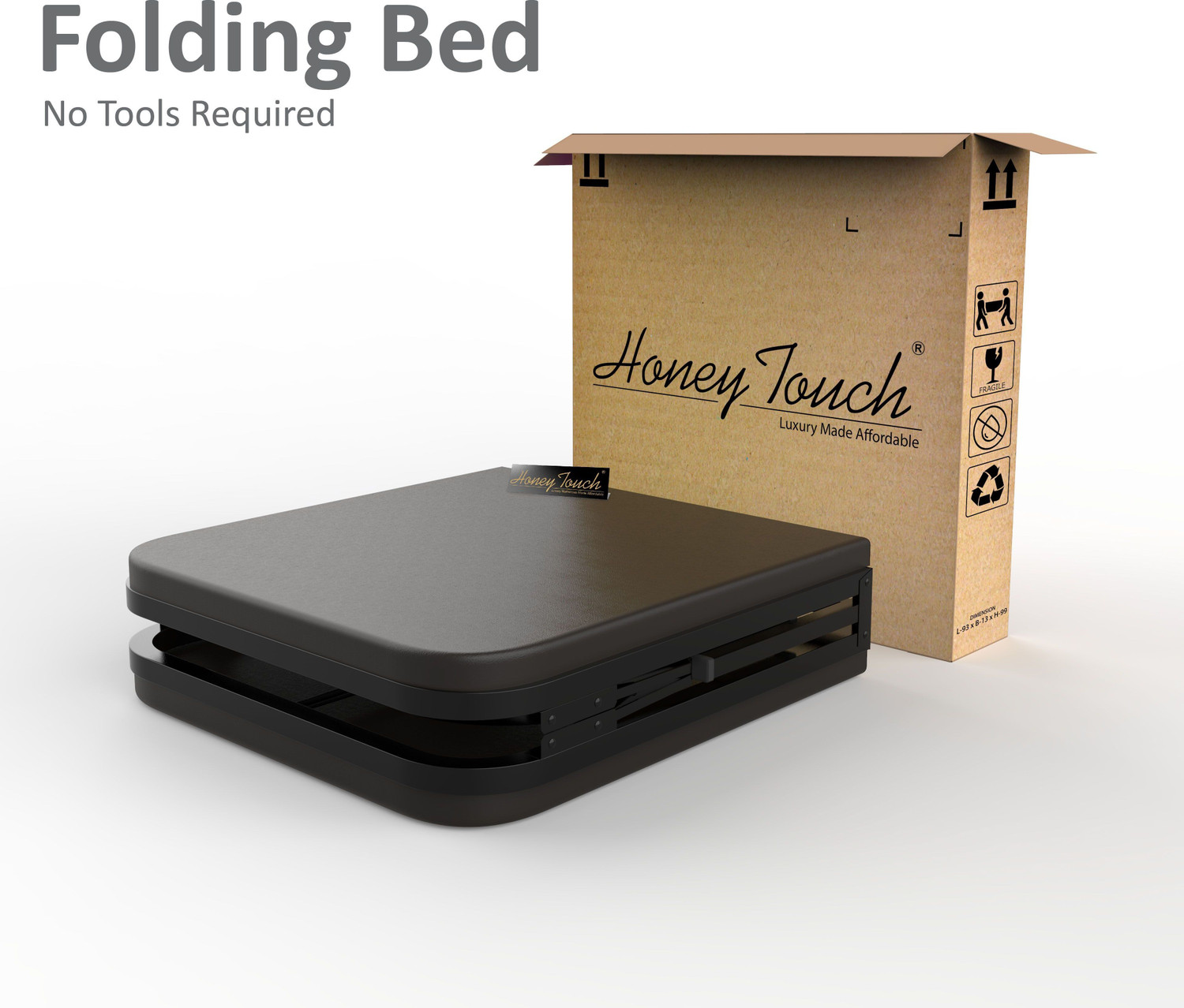 Image of HoneyTouch Atlas-Ortho Tri Layer-Black-Black-3X6 Metal Single Bed, 183 cm x 91 cm (6.0 ft x 2.99 ft)