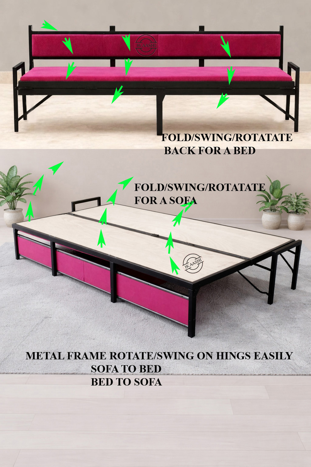 Image of HKAASHI BED CUM SOFA OF METAL FRAME Metal Double Bed, 183 cm x 120 cm (6.0 ft x 3.94 ft)