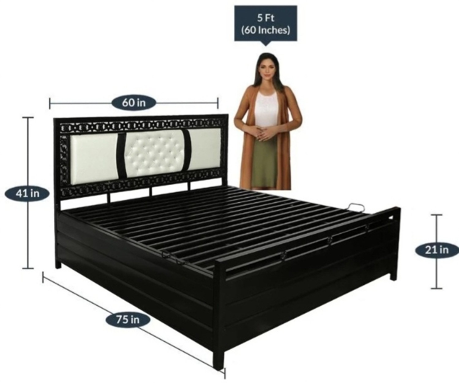 Image of SoftSoul Furniture Metal Queen Hydraulic Bed, 187 cm x 152 cm (6.14 ft x 4.99 ft)