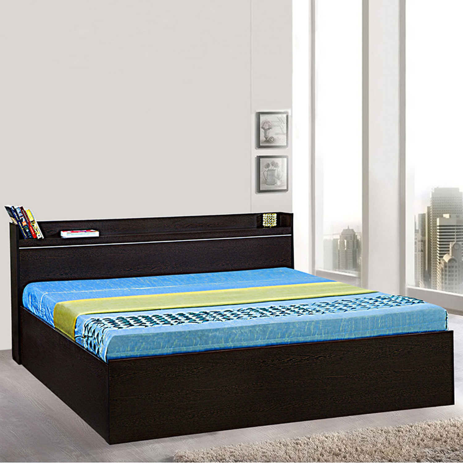 Image of Delite Kom Plum Engineered Wood Queen Box Bed, 213.3 cm x 160.6 cm (7.0 ft x 5.27 ft)