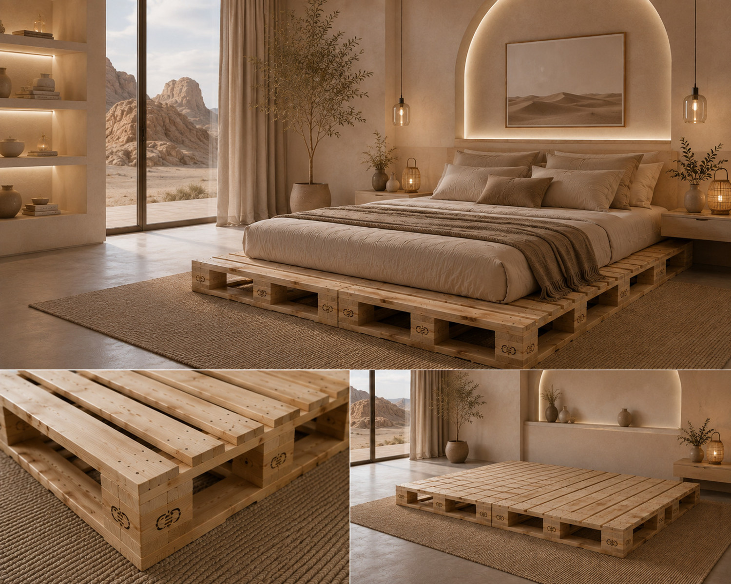 Image of Knowk knock Beautiful Nordic 4x6 ft Pine Wood Pallet Bed Rustic Modern Wooden Furniture Solid Wood Double Bed, 183 cm x 122 cm (6.0 ft x 4.0 ft)