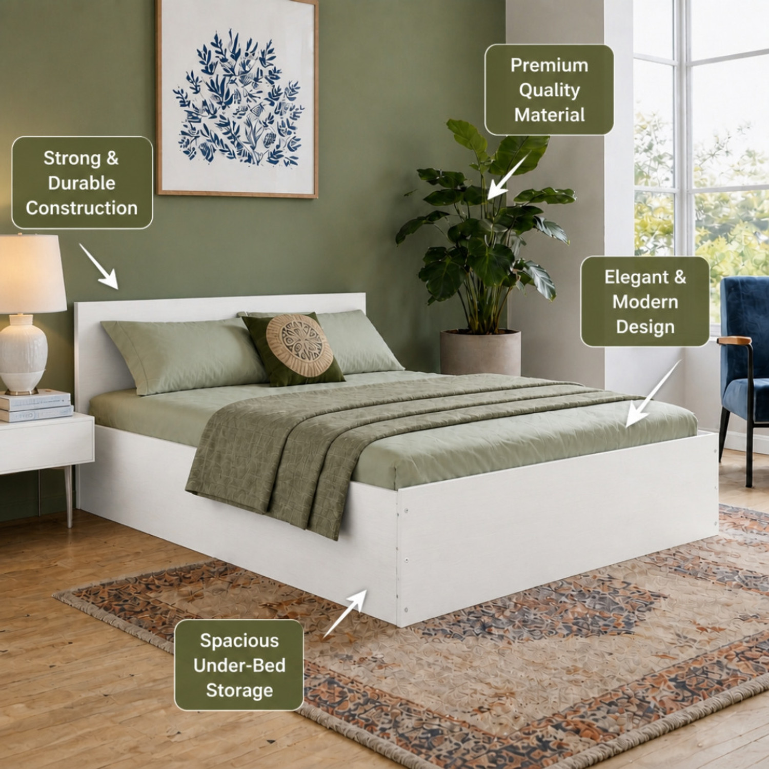 Image of Flipkart Perfect Homes Vona 17mm Thick Bedroom Furniture Engineered Wood Queen Box Bed, 210 cm x 152 cm (6.89 ft x 4.99 ft)