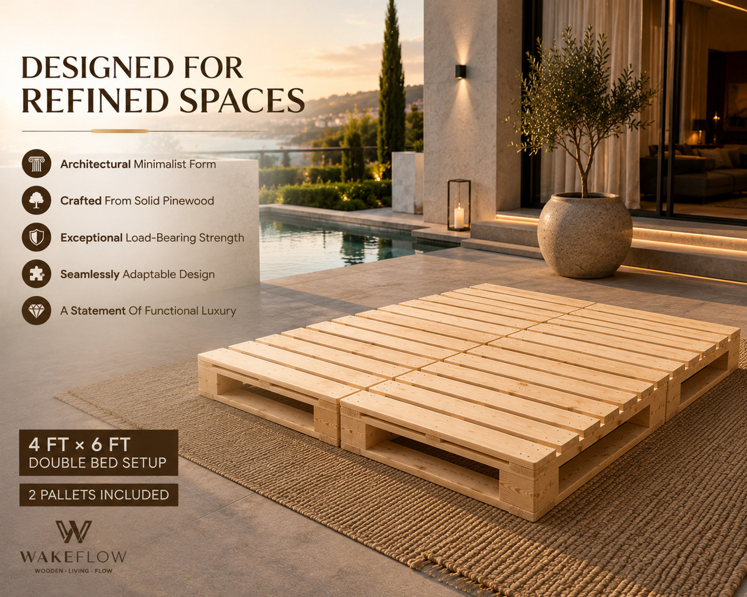 Image of The lkea lkea pallet bed premium customizable style Engineered Wood Double Bed, 122 cm x 92 cm (4.0 ft x 3.02 ft)