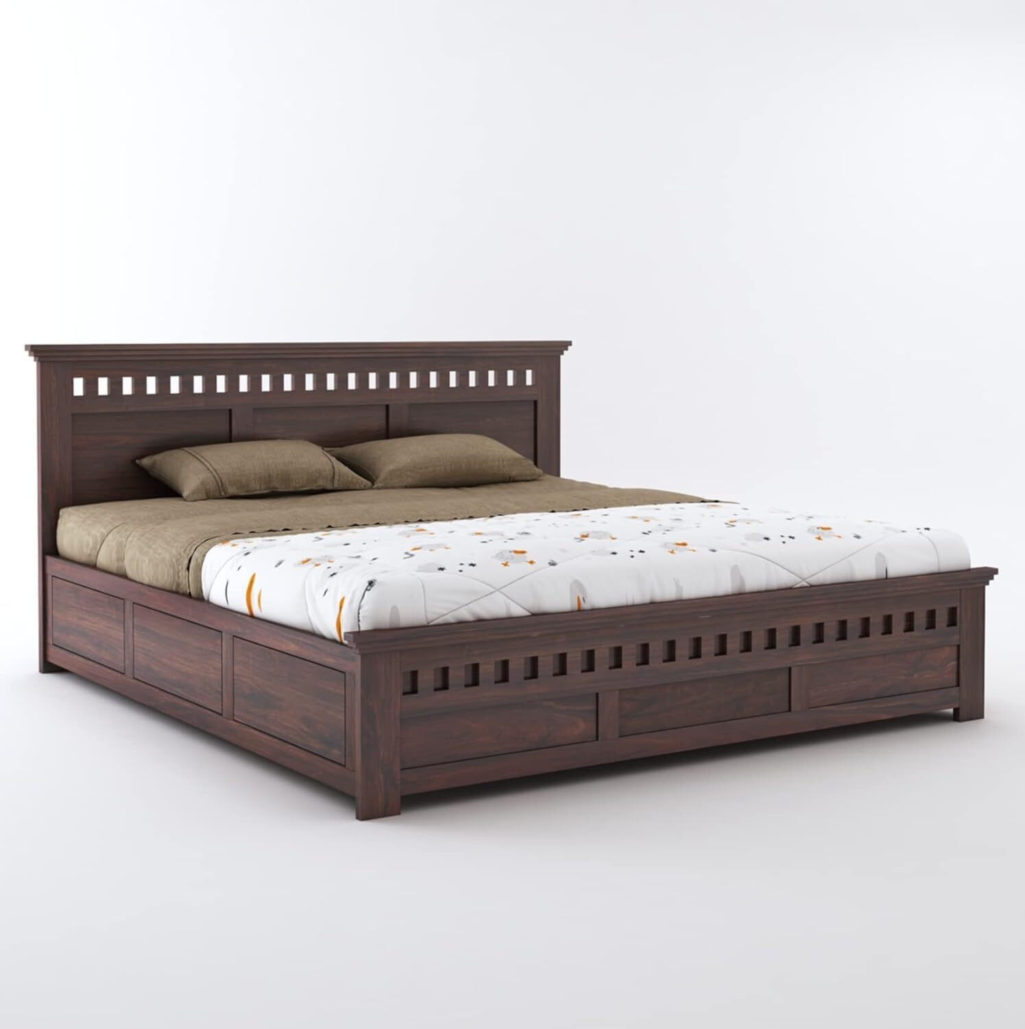 Image of WoodArt Solid Sheesham Wood Queen Size Bed with Box Storage for Bedroom Solid Wood Queen Box Bed, 209 cm x 163 cm (6.86 ft x 5.35 ft)