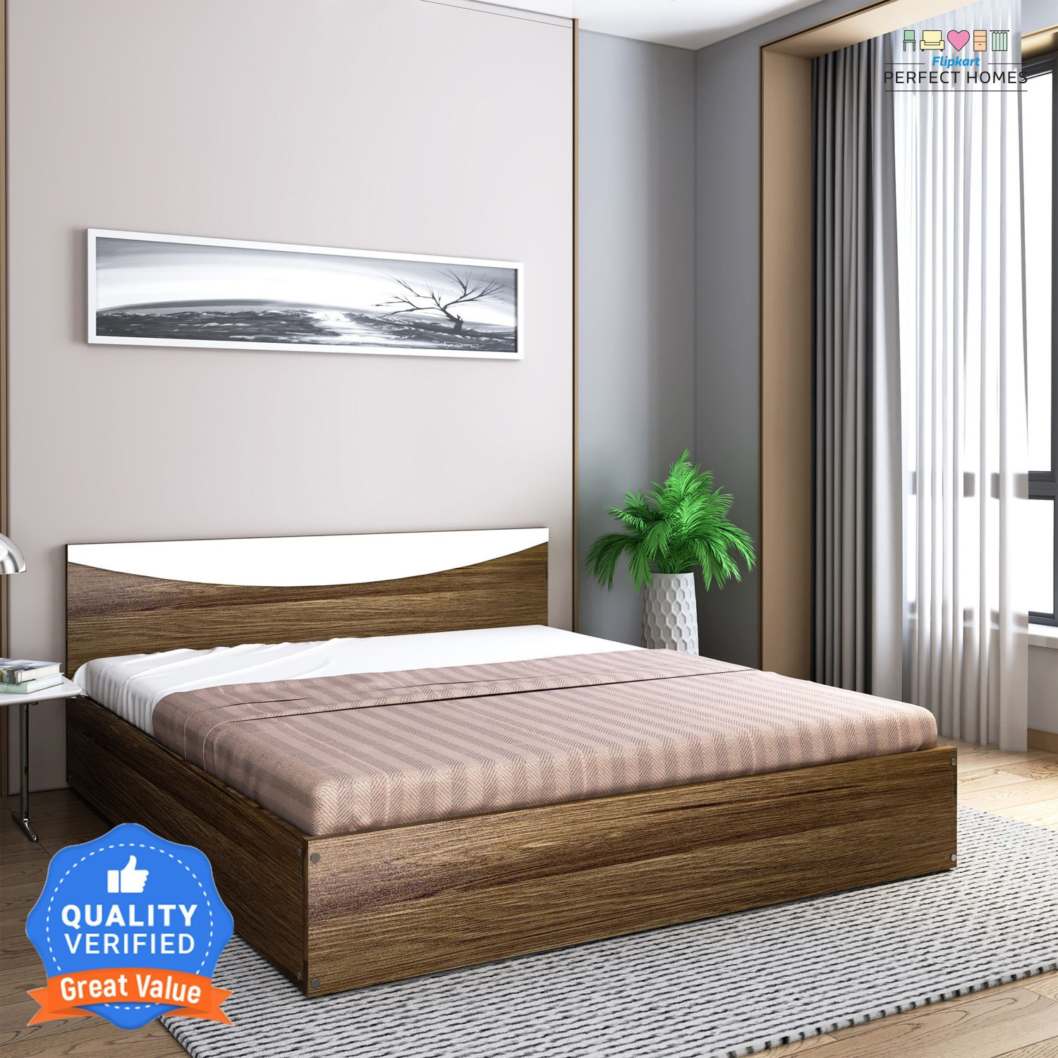 Image of Flipkart Perfect Homes Carol Engineered Wood Queen Bed, 203.5 cm x 159.5 cm (6.68 ft x 5.23 ft)
