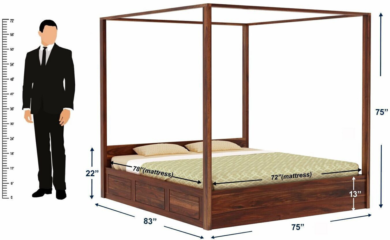 Image of WOODENJOY Sheesham Wood Bed /Wooden King Bed /Wooden Bed /Cot With Box Storage For Home Solid Wood King Box Bed, 210.82 cm x 190.5 cm (6.92 ft x 6.25 ft) (Finish Color - Natural, Delivery Condition - DIY(Do-It-Yourself))