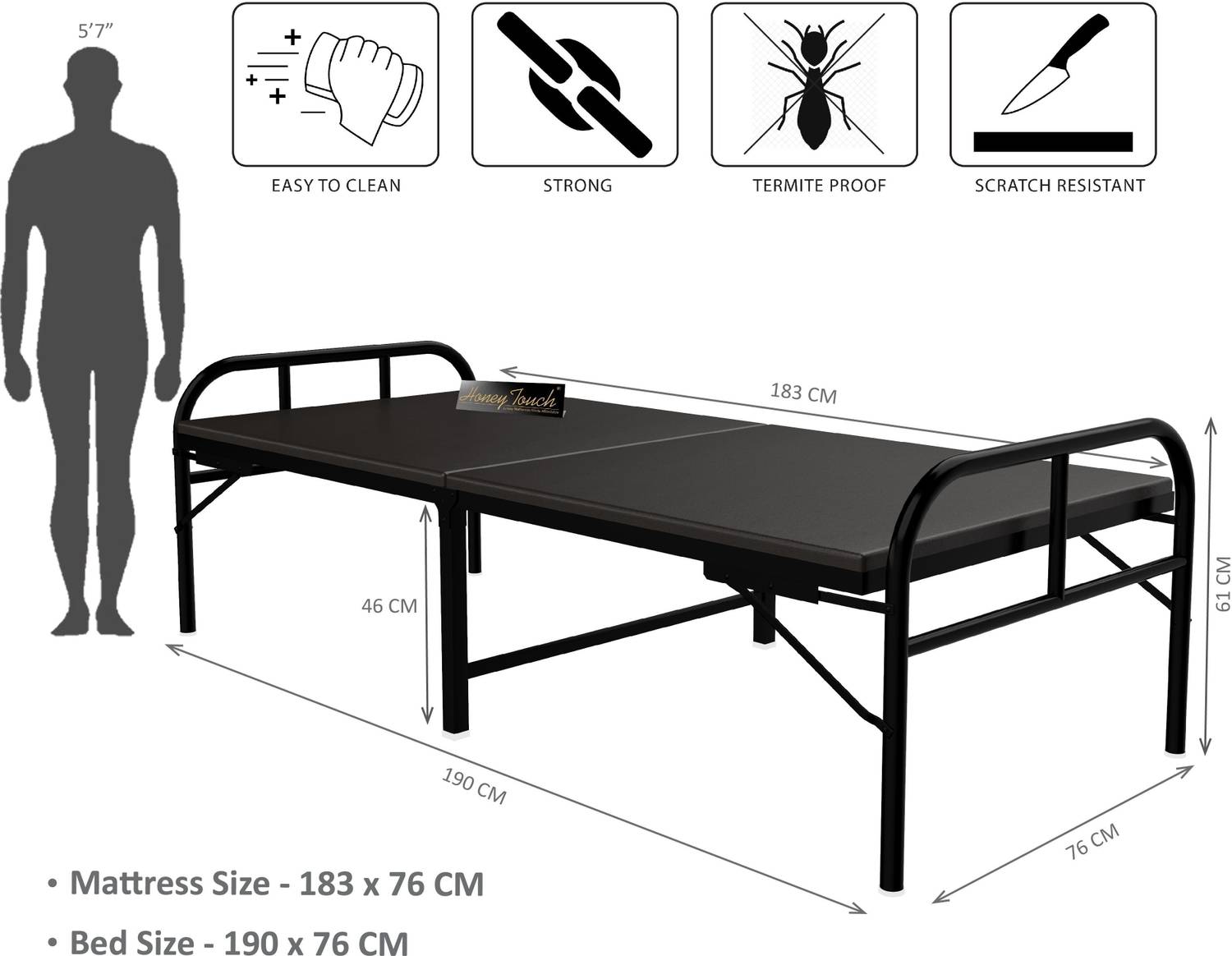 HoneyTouch Nexon Folding Bed Single with Mattress - Image 4