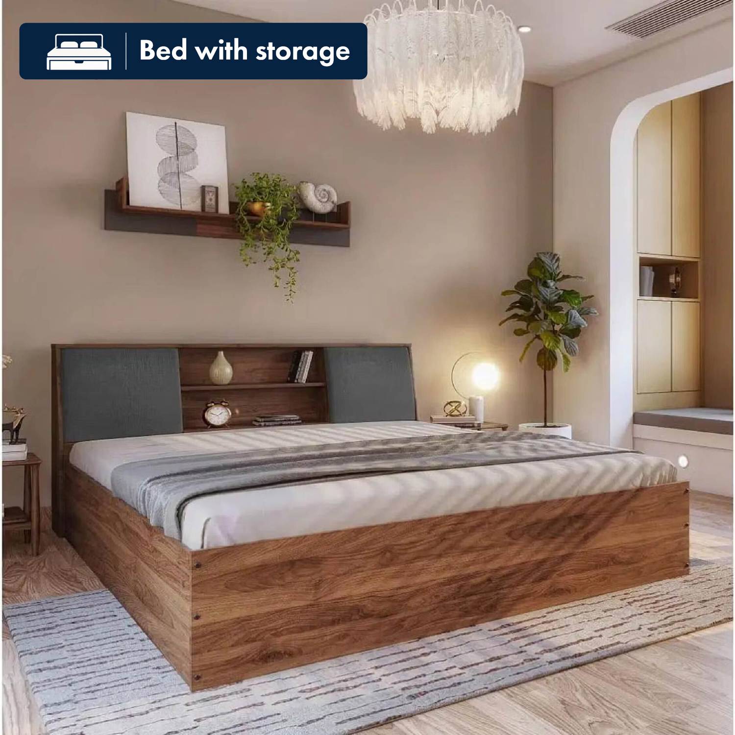 Wakefit Orion Upholstered Engineered Wood King Box Bed, 223 cm x 191 cm (7.32 ft x 6.27 ft)