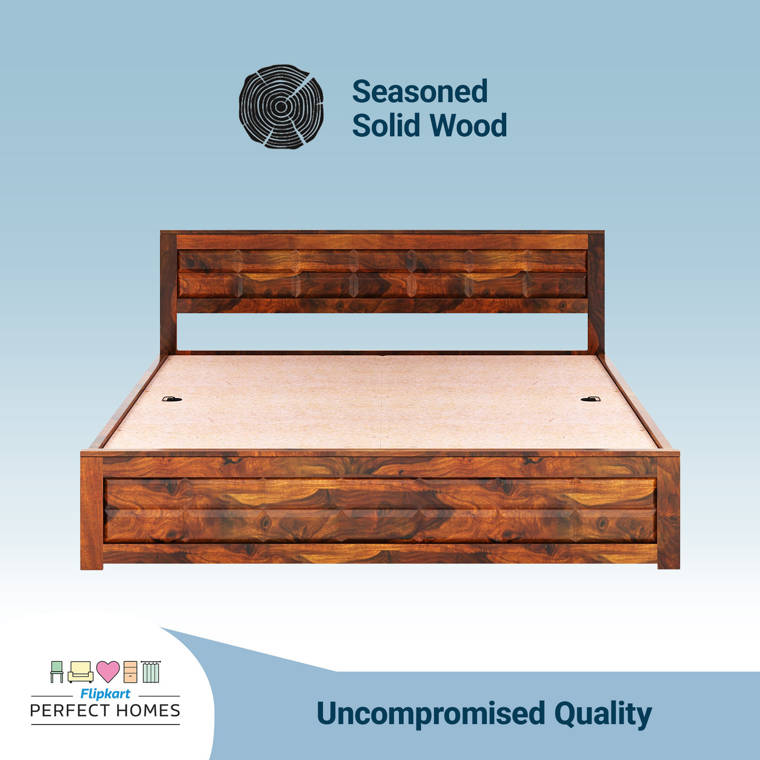 Image of Flipkart Perfect Homes Vigorous Solid Wood Queen Box Bed, 206 cm x 157 cm (6.76 ft x 5.15 ft)