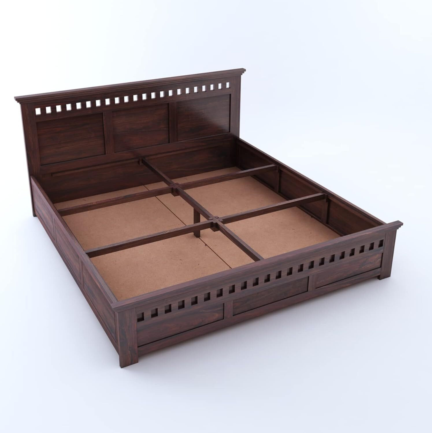 Image of WoodArt Solid Sheesham Wood Queen Size Bed with Box Storage for Bedroom Solid Wood Queen Box Bed, 209 cm x 163 cm (6.86 ft x 5.35 ft)