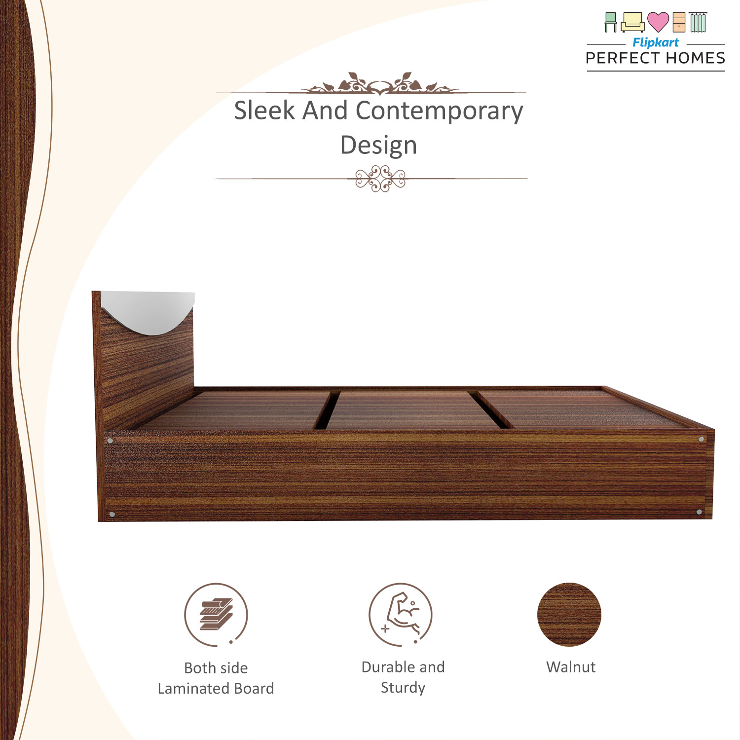 Image of Flipkart Perfect Homes Carol Engineered Wood King Bed, 203.5 cm x 190 cm (6.68 ft x 6.23 ft)
