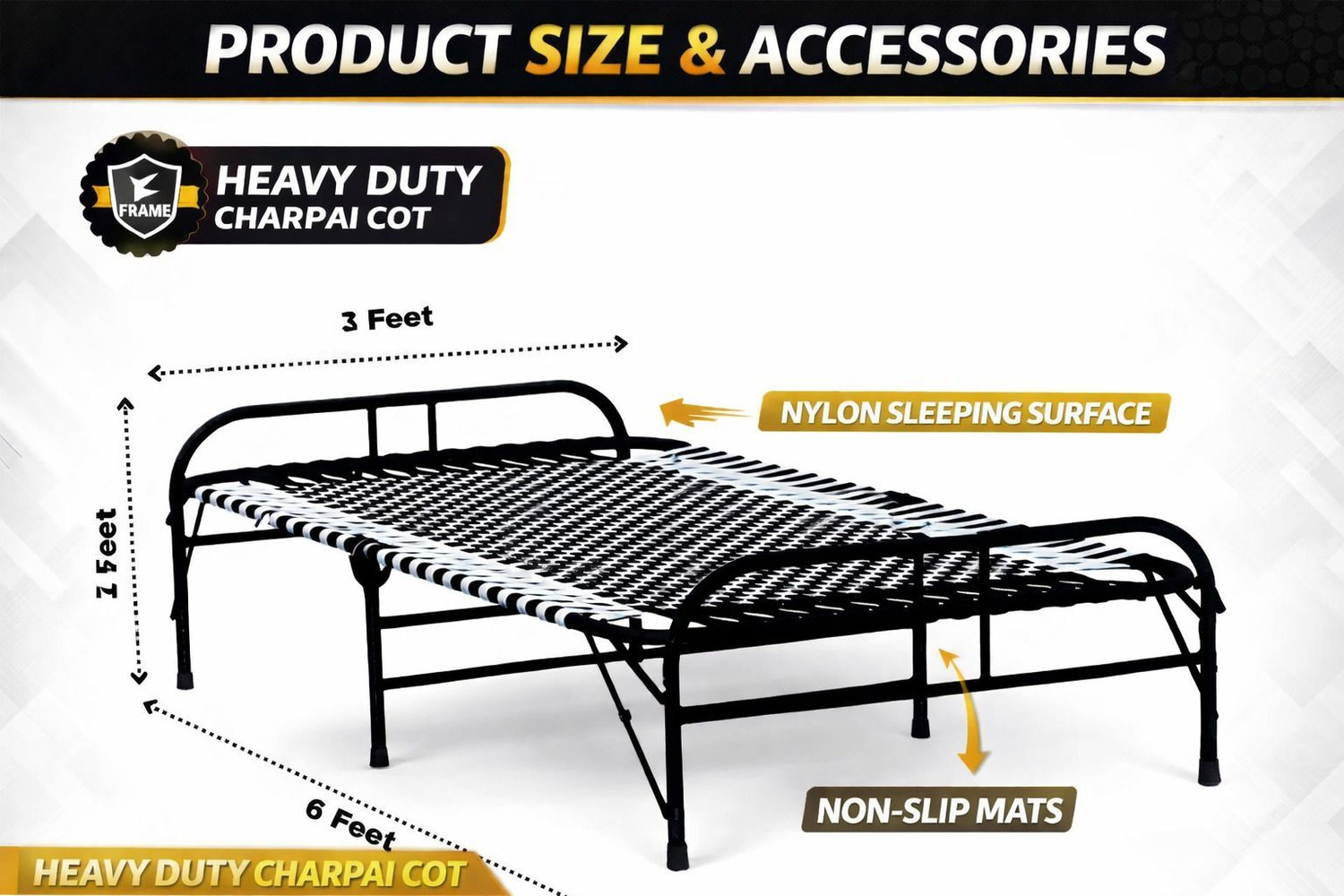 Image of Nandeksha Single Folding Bed Niwar Charpai Khatiya Bed for Sleeping Size Metal Single Bed, 88 cm x 182 cm (2.89 ft x 5.97 ft)