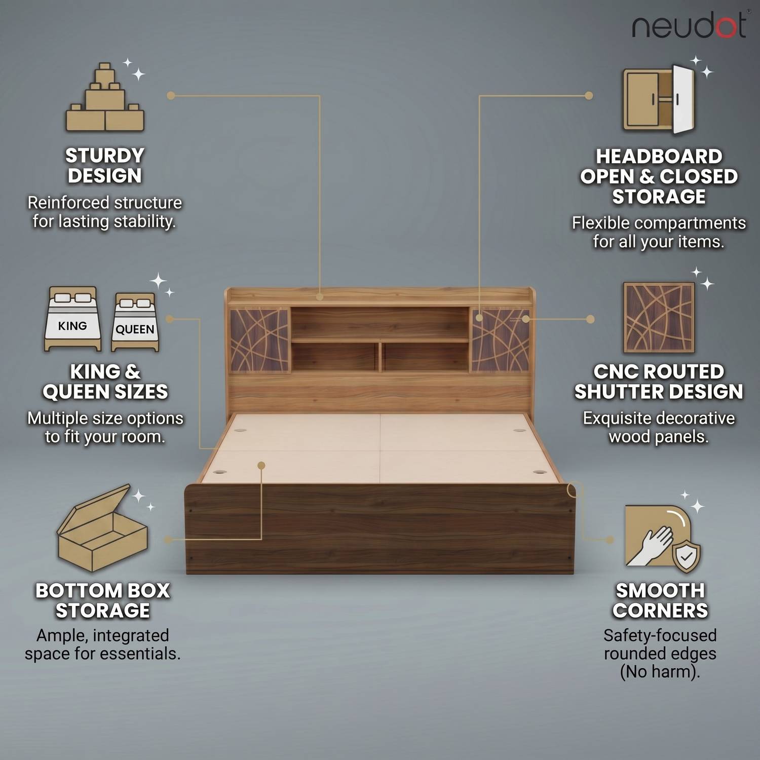 NEUDOT PARIS KING Engineered Wood King Box Bed, 220.9 cm x 190.5