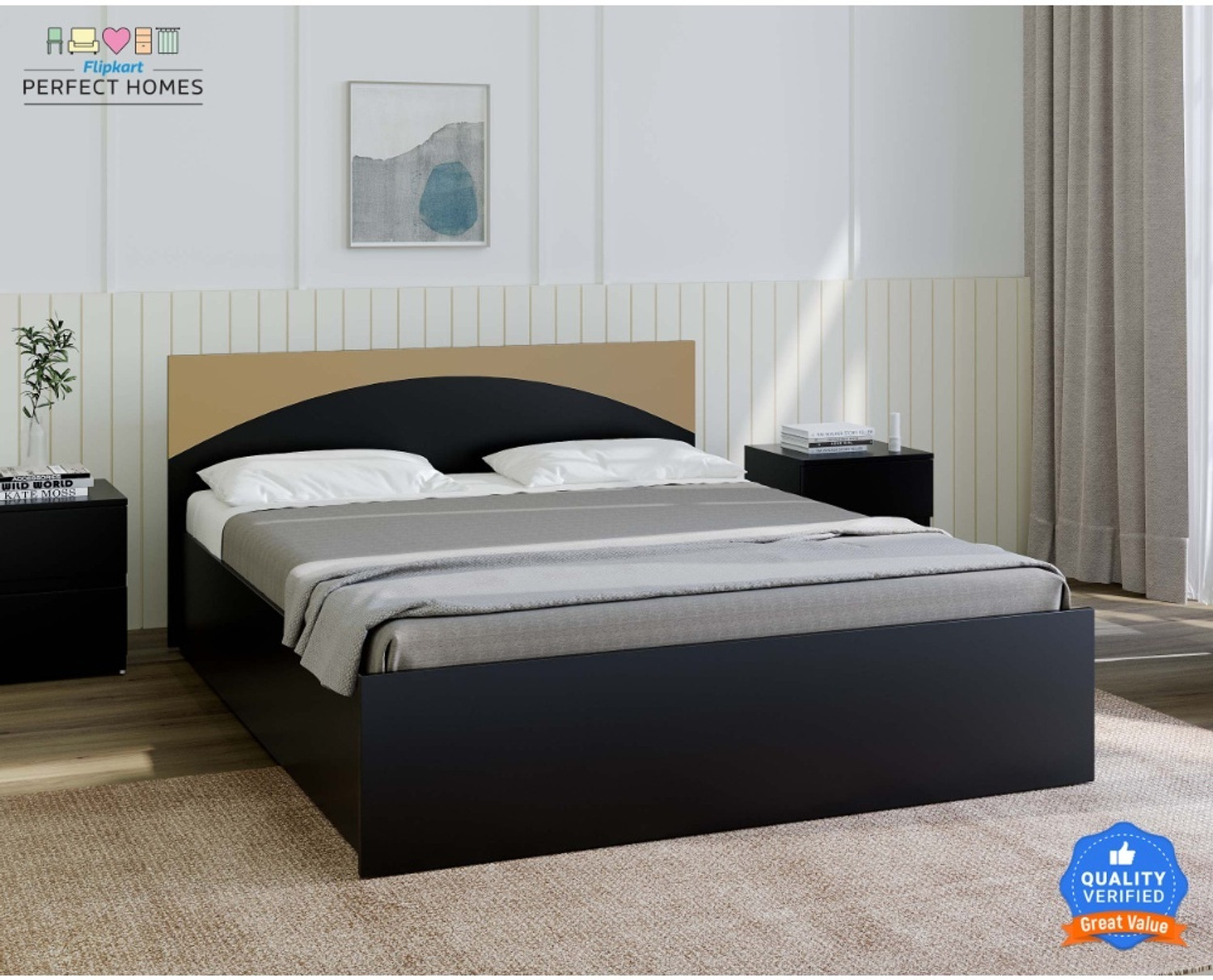 Image of Flipkart Perfect Homes Imperia Engineered Wood Queen Box Bed, 187 cm x 159 cm (6.14 ft x 5.22 ft) (Finish Color - Flowery Wenge Dark SIB, Delivery Condition - Knock Down)