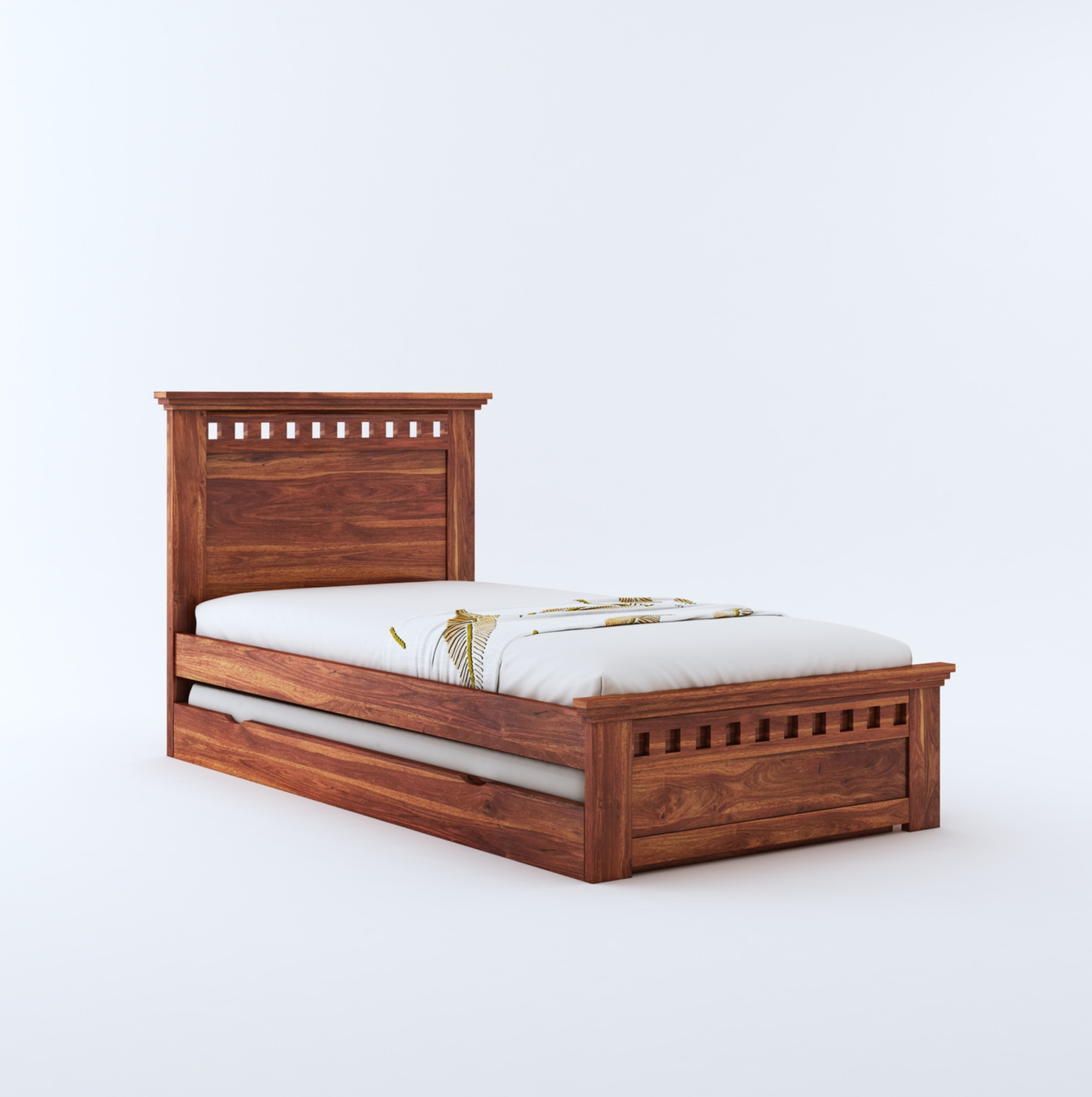Image of Suncrown Furniture LeafLine Sheesham |Palang|Cot with Storage for Bedroom|Hotel|Living Room Solid Wood Single Drawer Bed, 198 cm x 106 cm (6.5 ft x 3.48 ft)