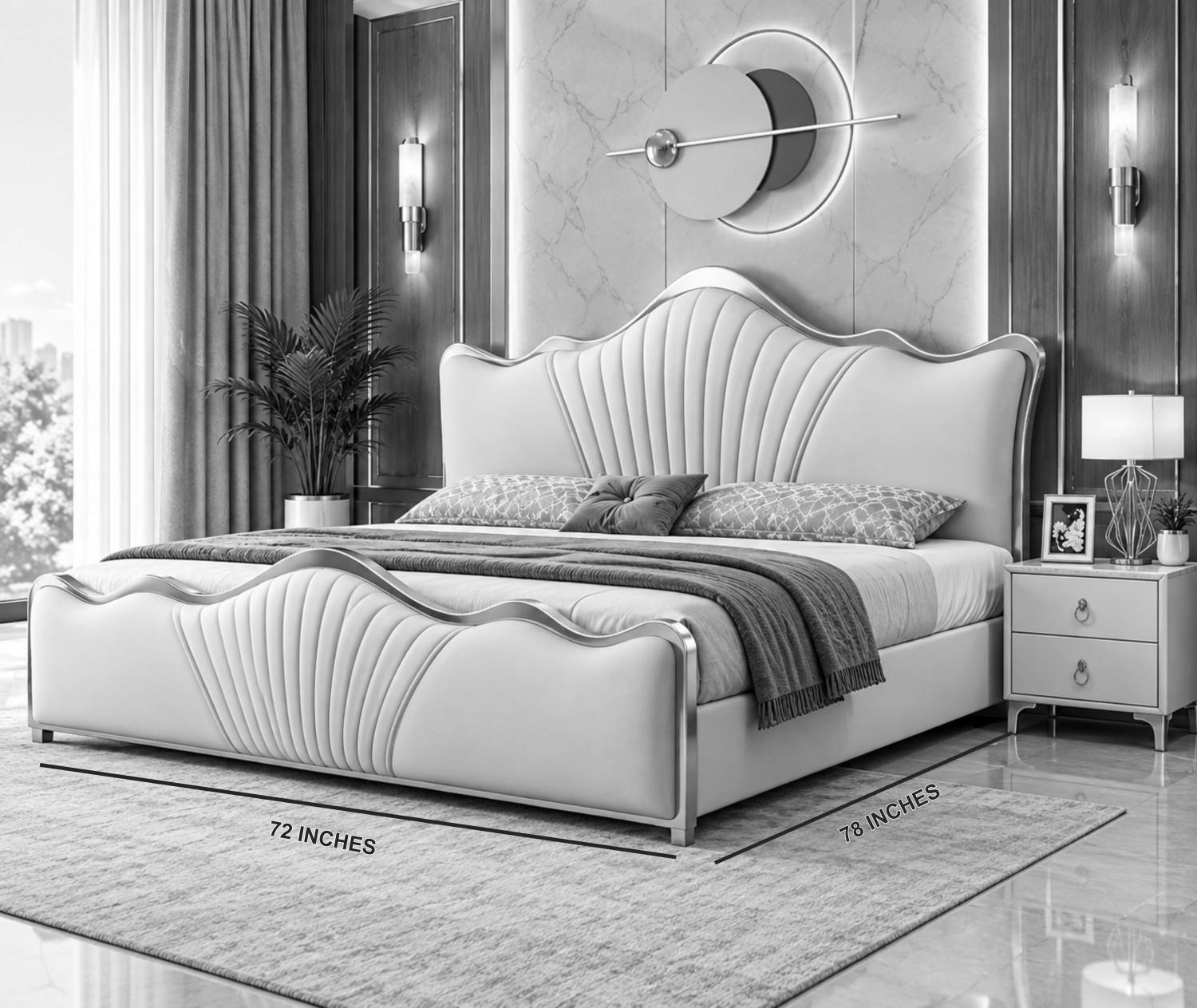Image of KAREEGAR ANSH BED With SUEDE Fabric Headboard & Footboard For Bedroom /Hotel /Living Room Solid Wood King Box Bed, 184 cm x 183 cm (6.04 ft x 6.0 ft) (Finish Color - BEIGE, Delivery Condition - DIY(Do-It-Yourself))