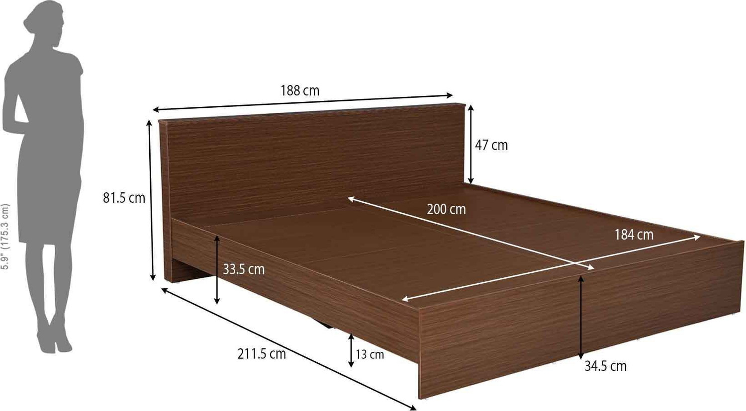 Image of Nilkamal Arthur Plus Engineered Wood King Bed, 211.5 cm x 188 cm (6.94 ft x 6.17 ft)