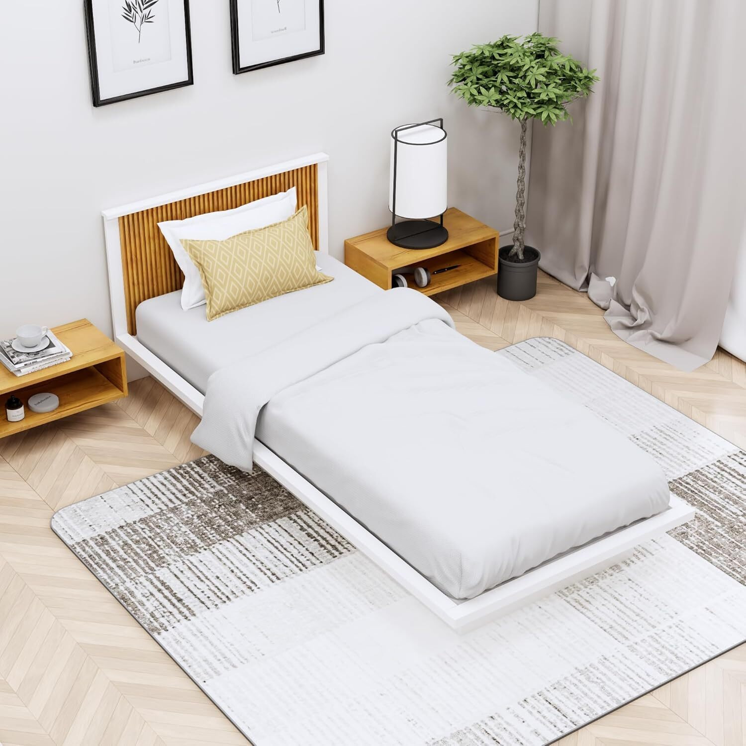 Image of Hexa Red Engineered Wood Single Bed, 193.7 cm x 99 cm (6.35 ft x 3.25 ft)