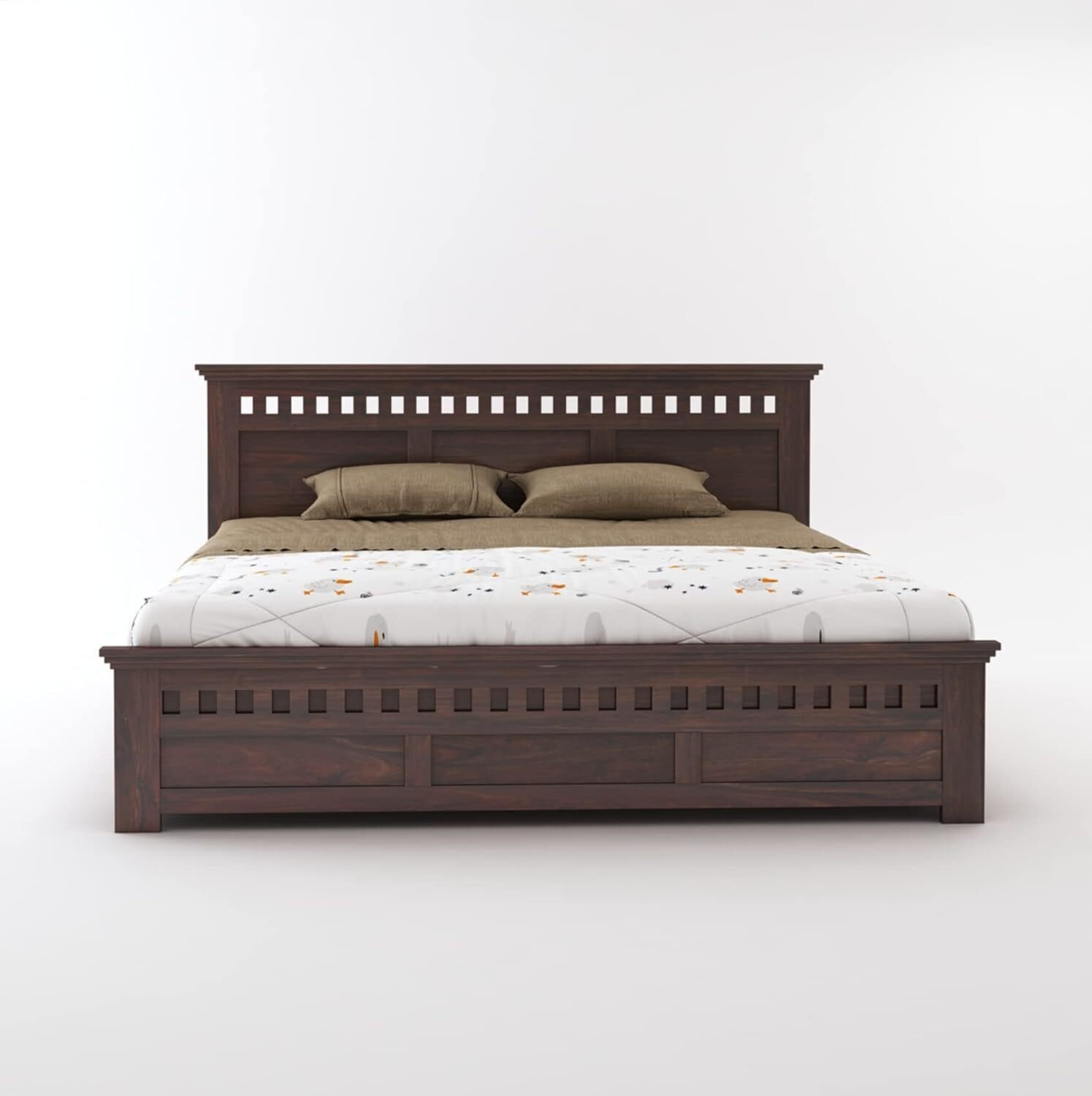 Image of WoodArt Solid Sheesham Wood Queen Size Bed with Box Storage for Bedroom Solid Wood Queen Box Bed, 209 cm x 163 cm (6.86 ft x 5.35 ft)
