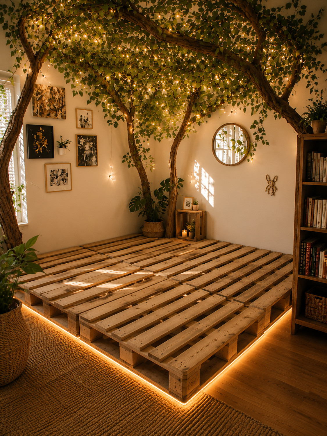Image of Knowk knock Beautiful Nordic 4x6 ft Pine Wood Pallet Bed Rustic Modern Wooden Furniture Solid Wood Double Bed, 183 cm x 122 cm (6.0 ft x 4.0 ft)