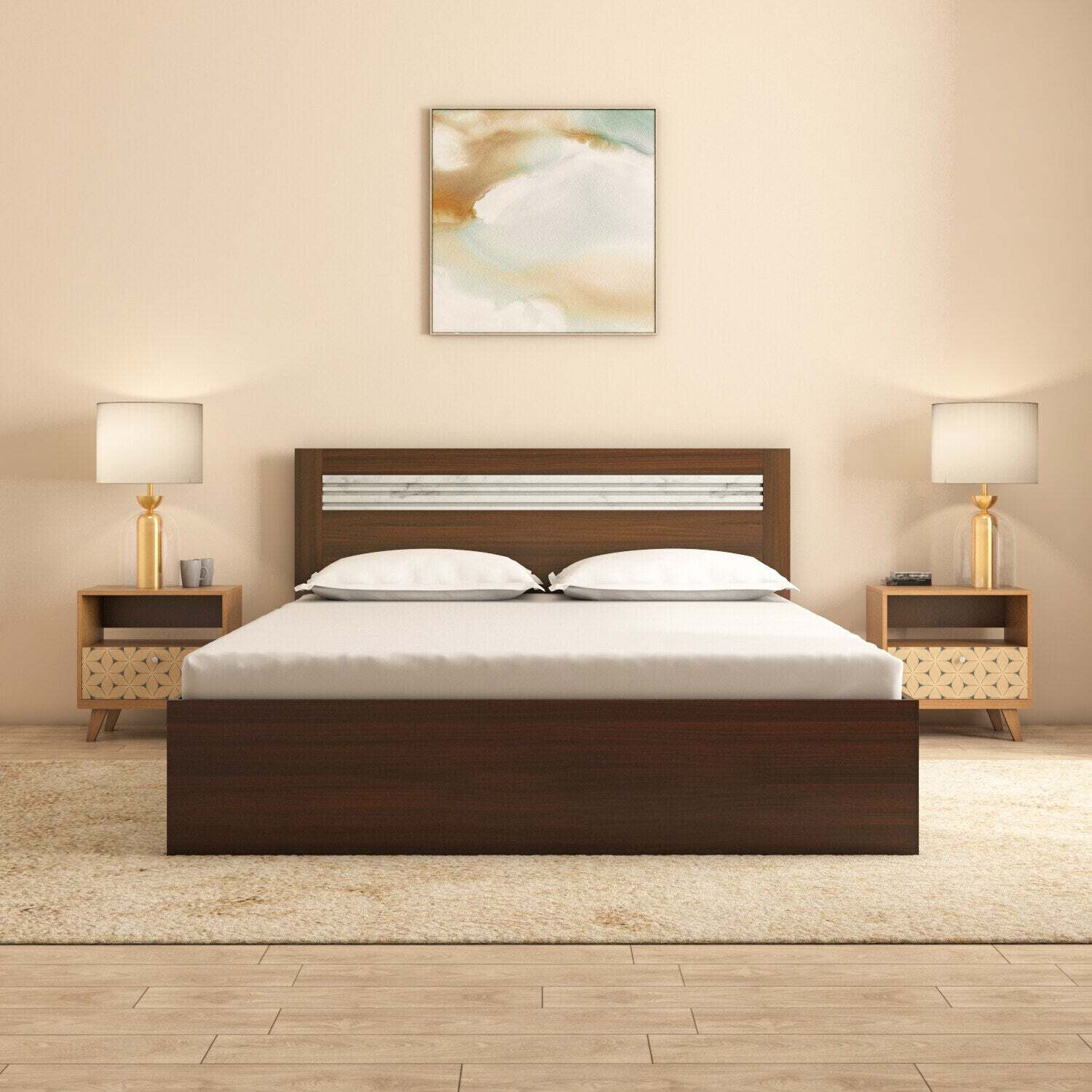 Image of Nilkamal Akin Engineered Wood Queen Bed, 204.5 cm x 159 cm (6.71 ft x 5.22 ft)